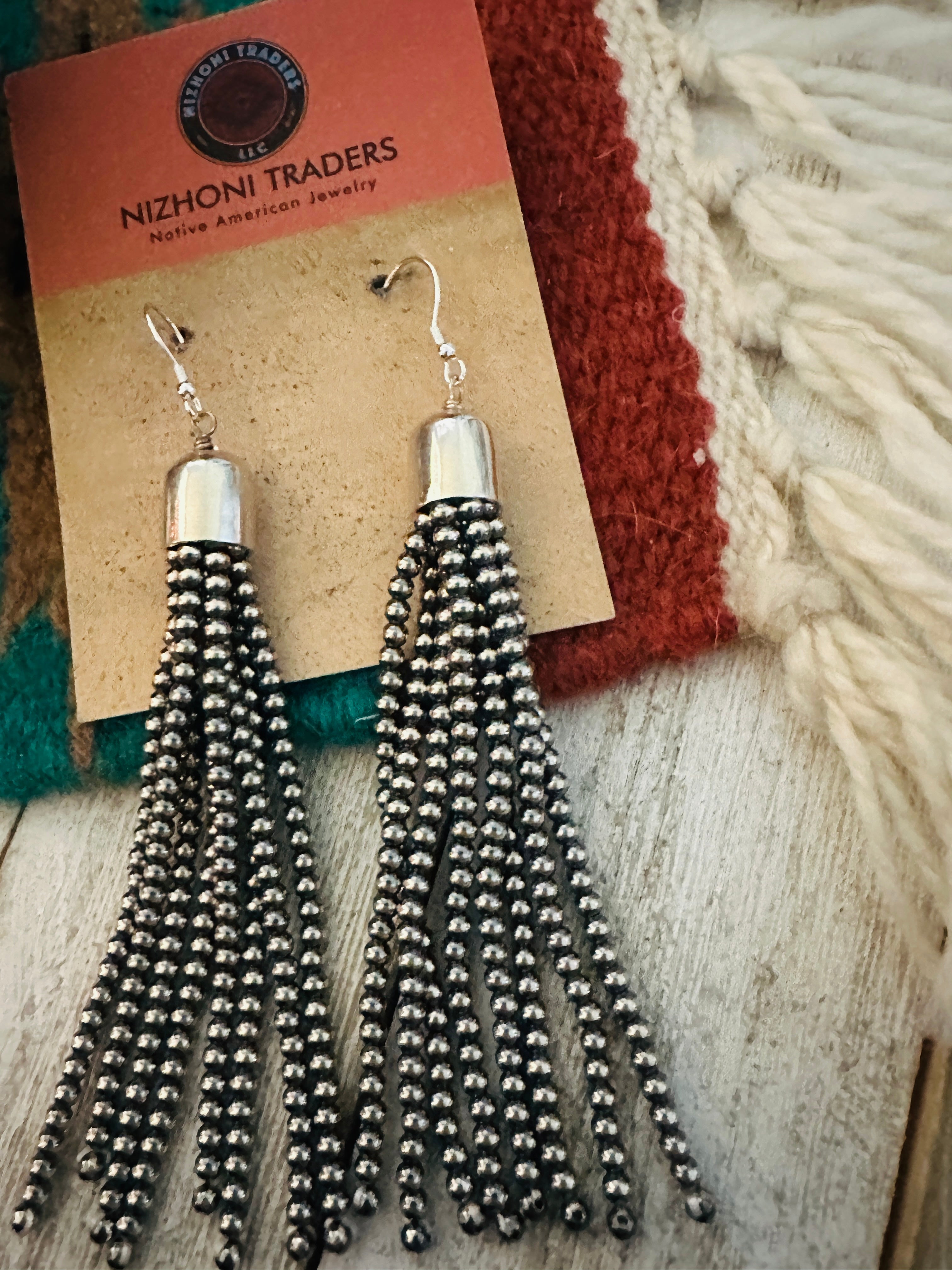 Handcrafted Sterling Silver Pearl Beaded Tassel Dangle Earrings