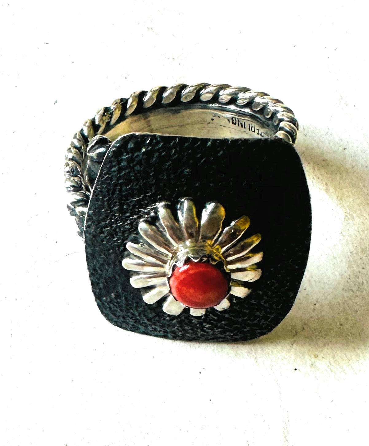 Navajo Sterling Silver & Red Spiny Concho Adjustable Ring