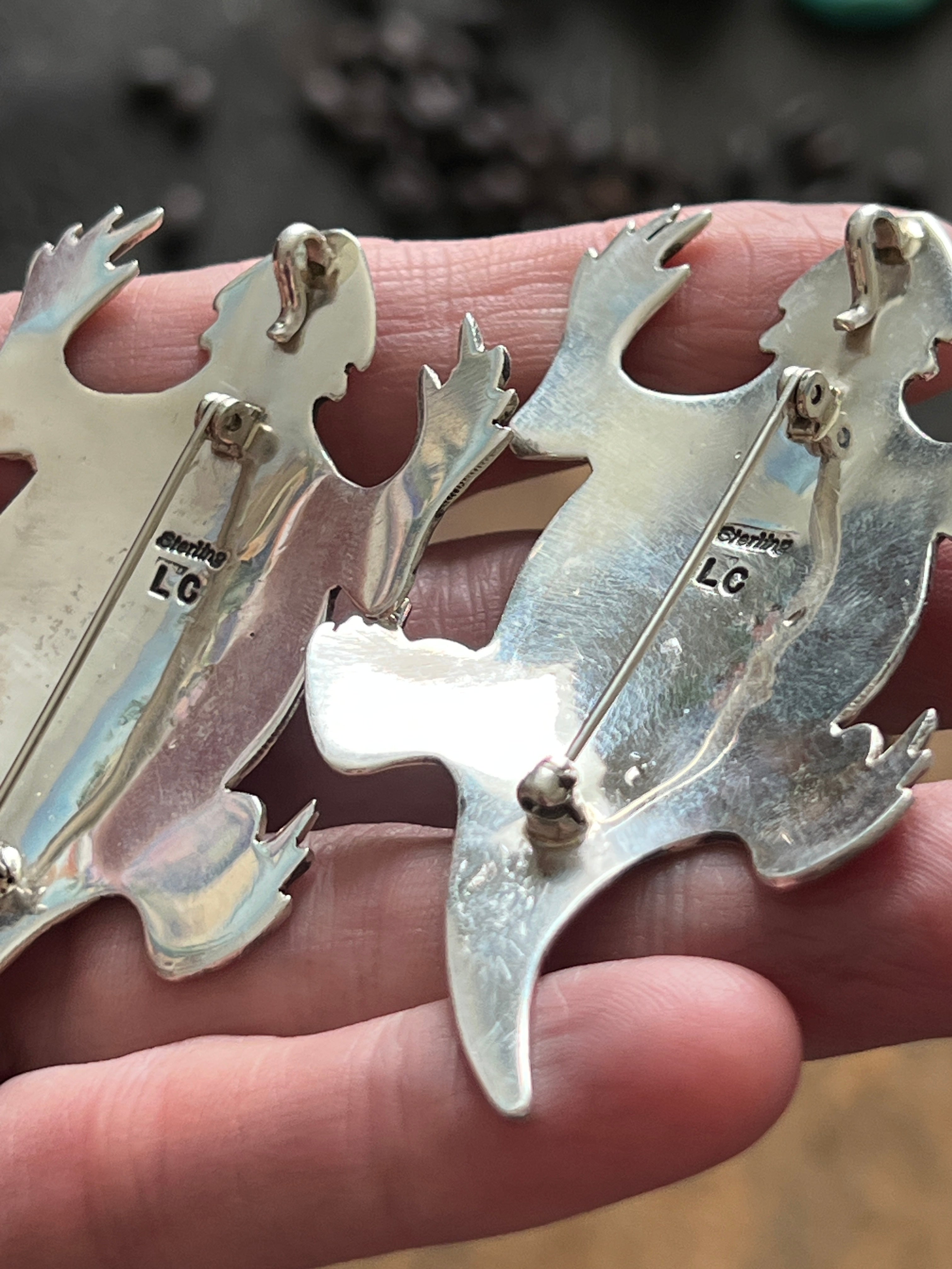 Handcrafted Sterling Silver and Stone Horned Toad Pin and Pendant by Lee Charley, Turquoise or Onyx