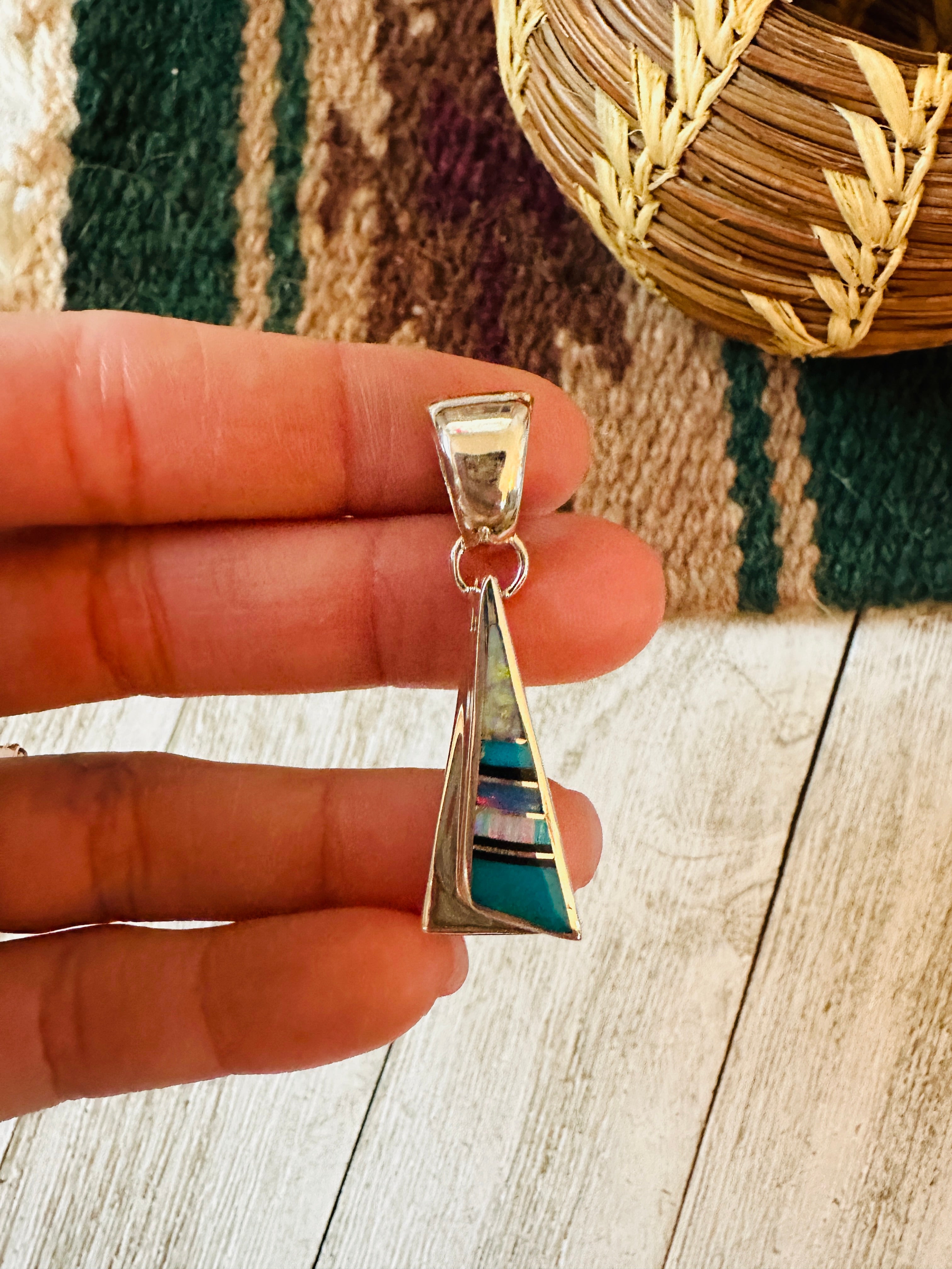 Navajo Multi Stone & Sterling Silver Inlay Pendant