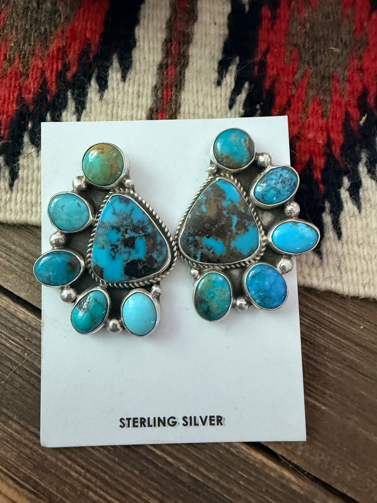Handcrafted Turquoise & Sterling Silver Cluster Post Earrings by Geraldine James