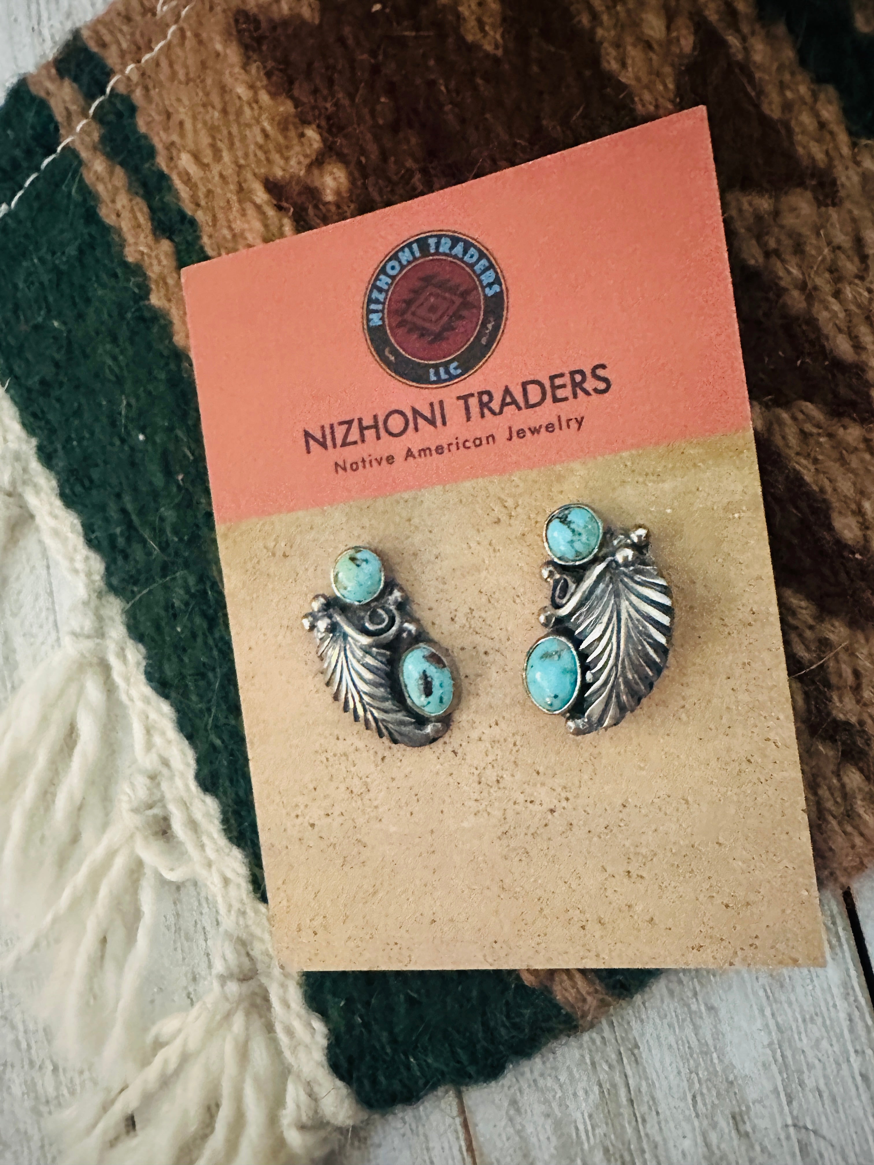 Navajo Turquoise & Sterling Silver Leaf Post Earrings