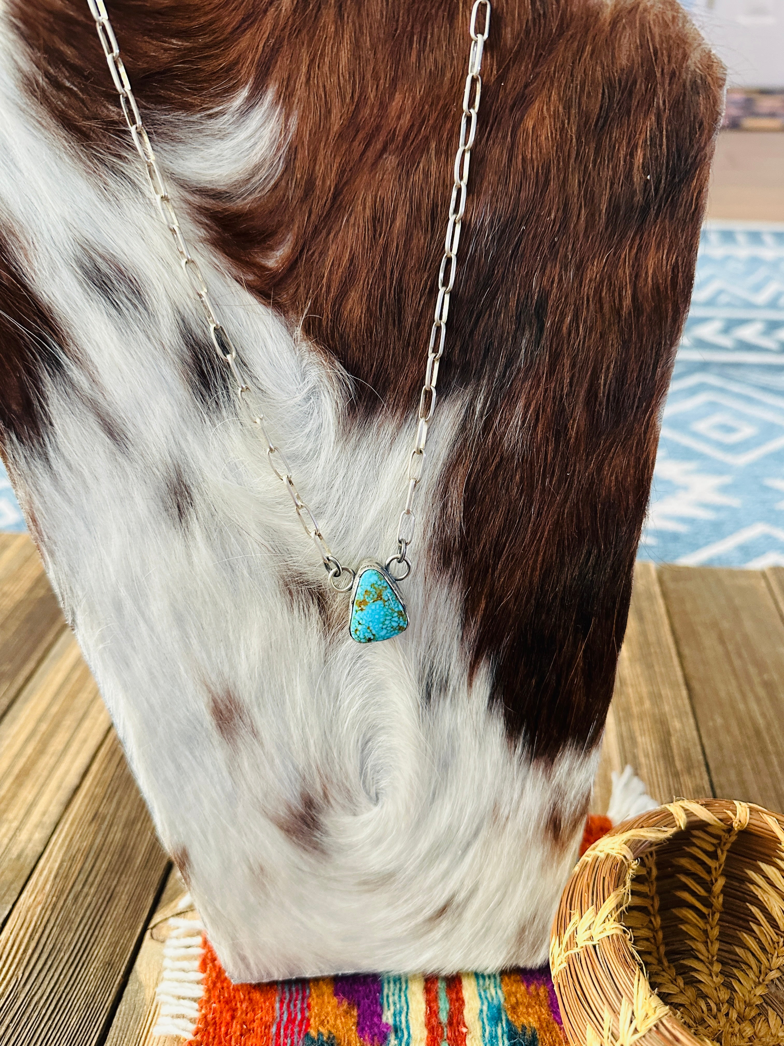 Handcrafted Kingman Web Turquoise & Sterling Silver Necklace by Randy Boyd