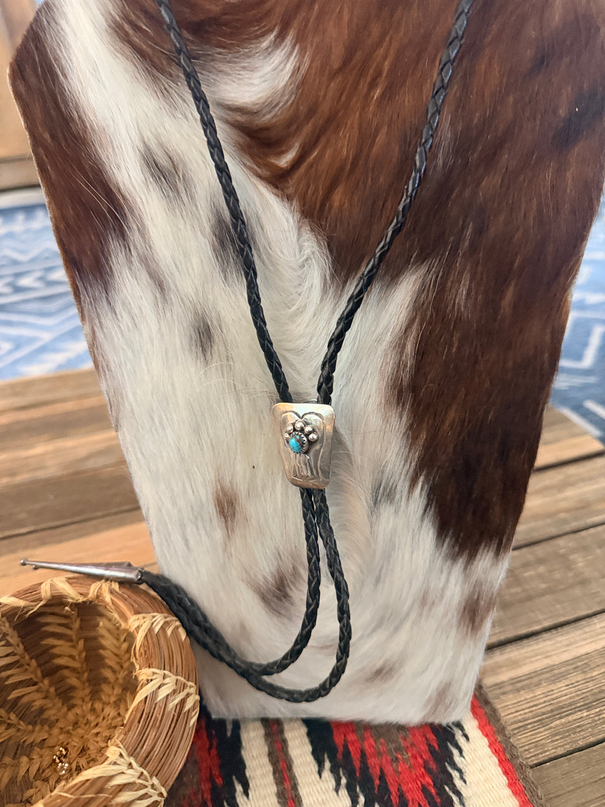Handcrafted Vintage Old Pawn Sterling Silver & Turquoise Bolo Tie