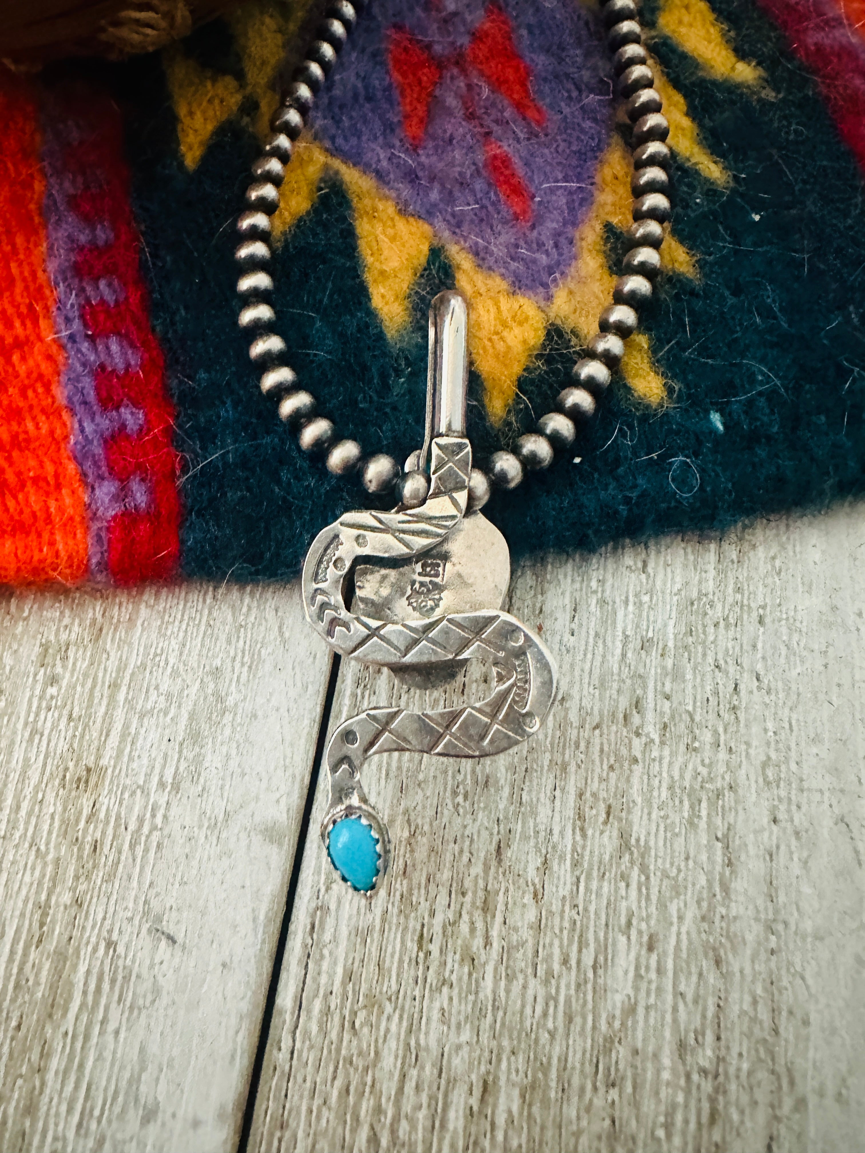 Handcrafted Sterling Silver & Turquoise Double Sided Snake Pendant