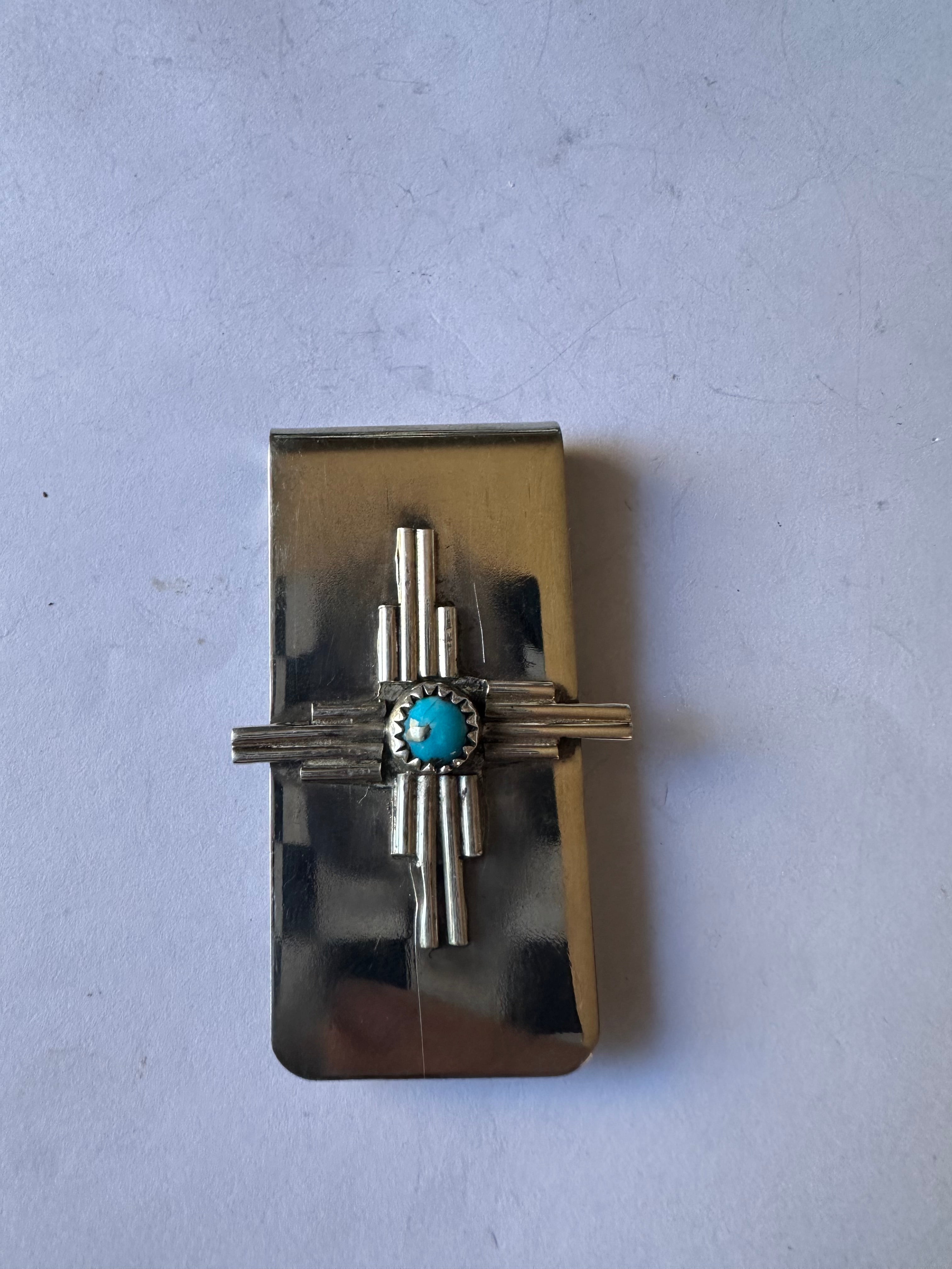 Navajo Turquoise & Sterling Silver Cross Money Clip