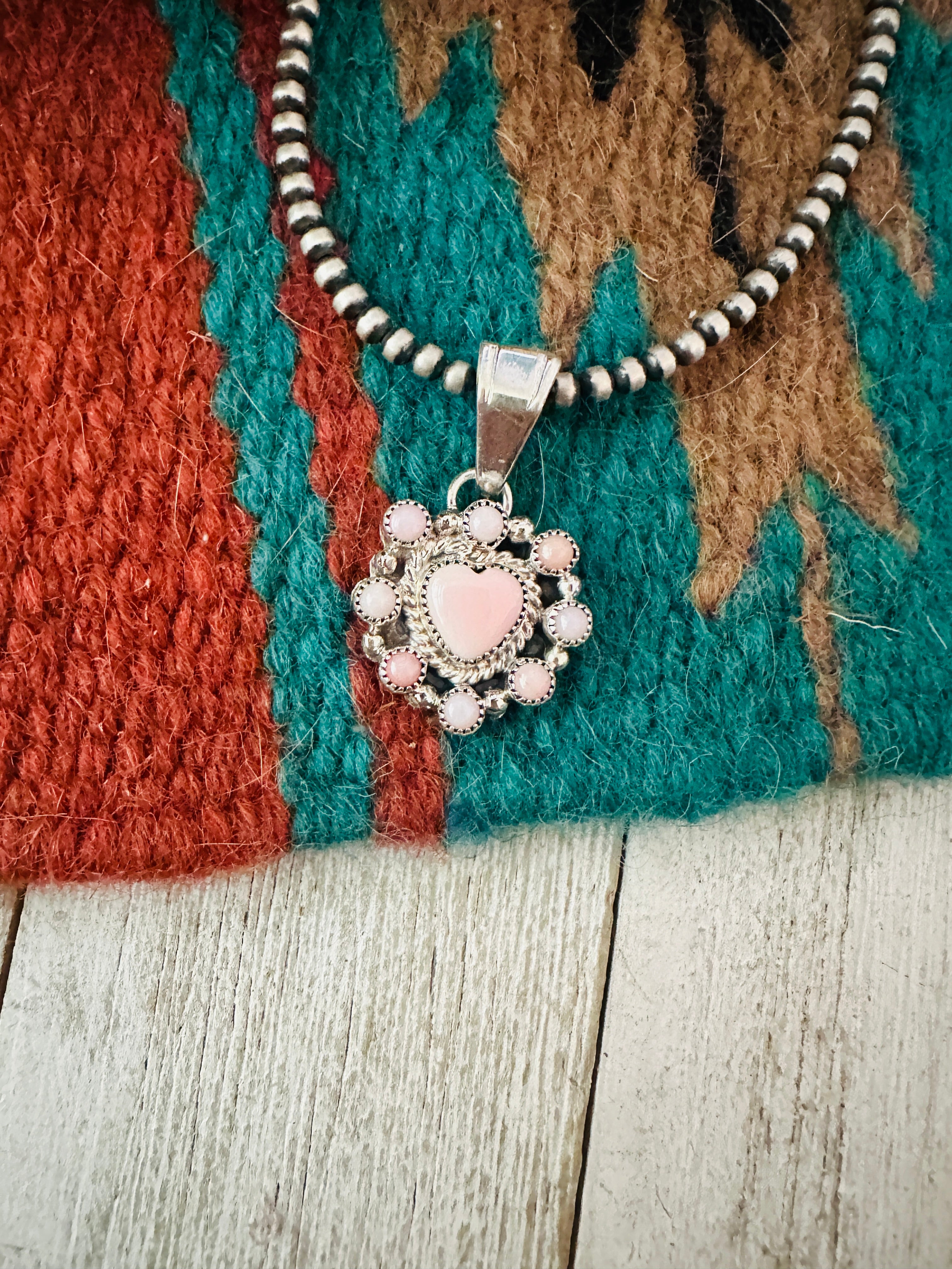 Navajo Queen Pink Conch Shell & Sterling Silver Heart Pendant