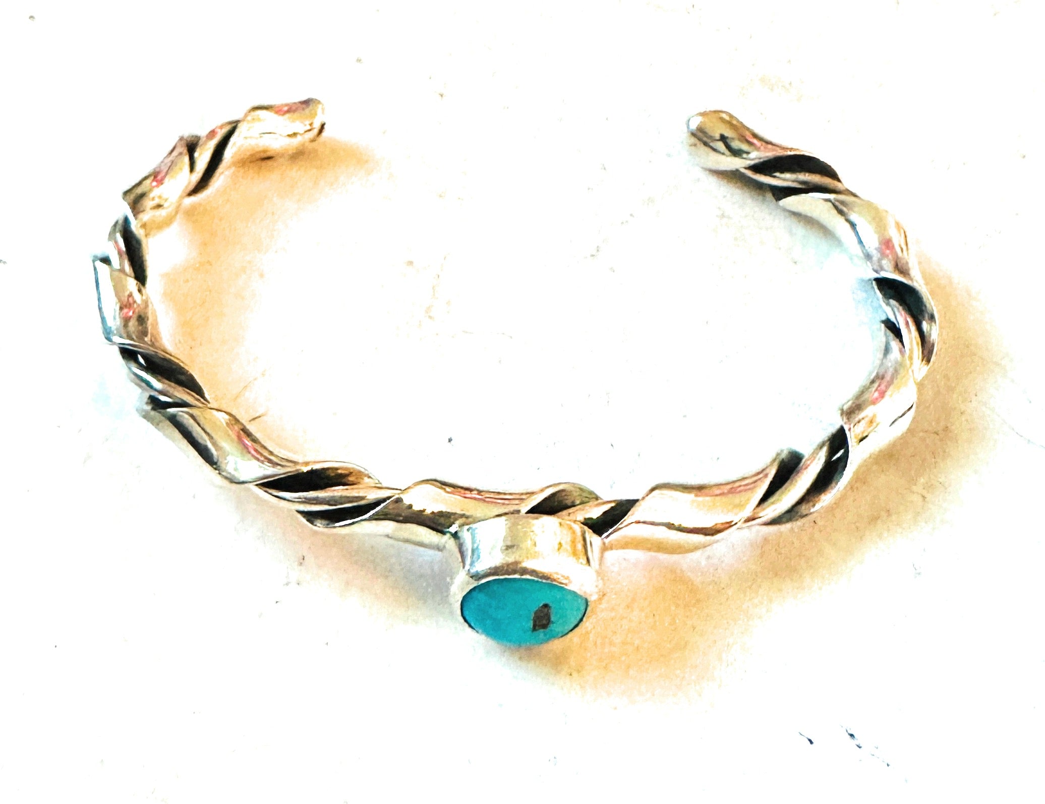 Navajo Turquoise & Twisted Sterling Silver Cuff Bracelet