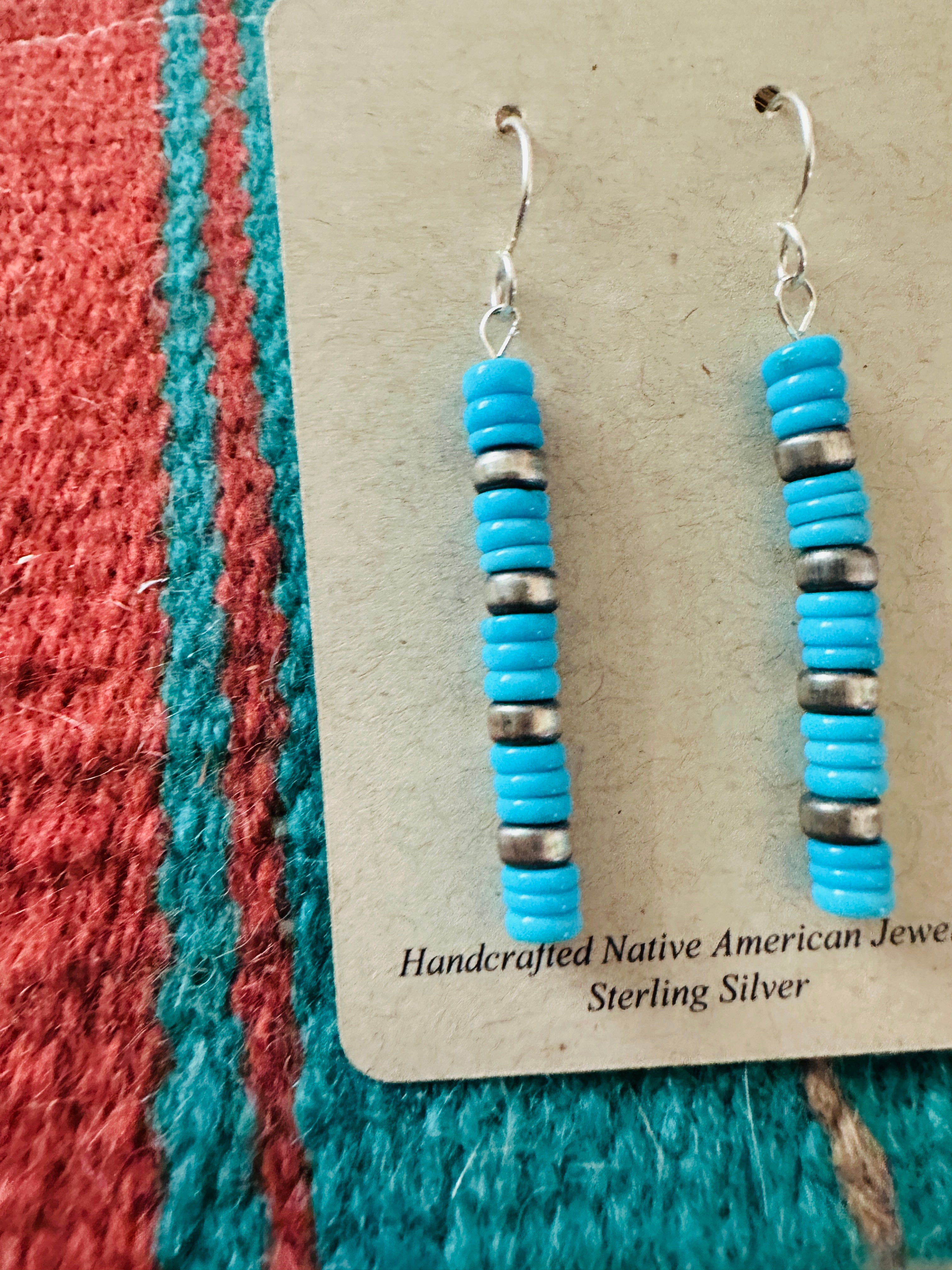 Handcrafted Turquoise & Sterling Silver Beaded Dangle Earrings