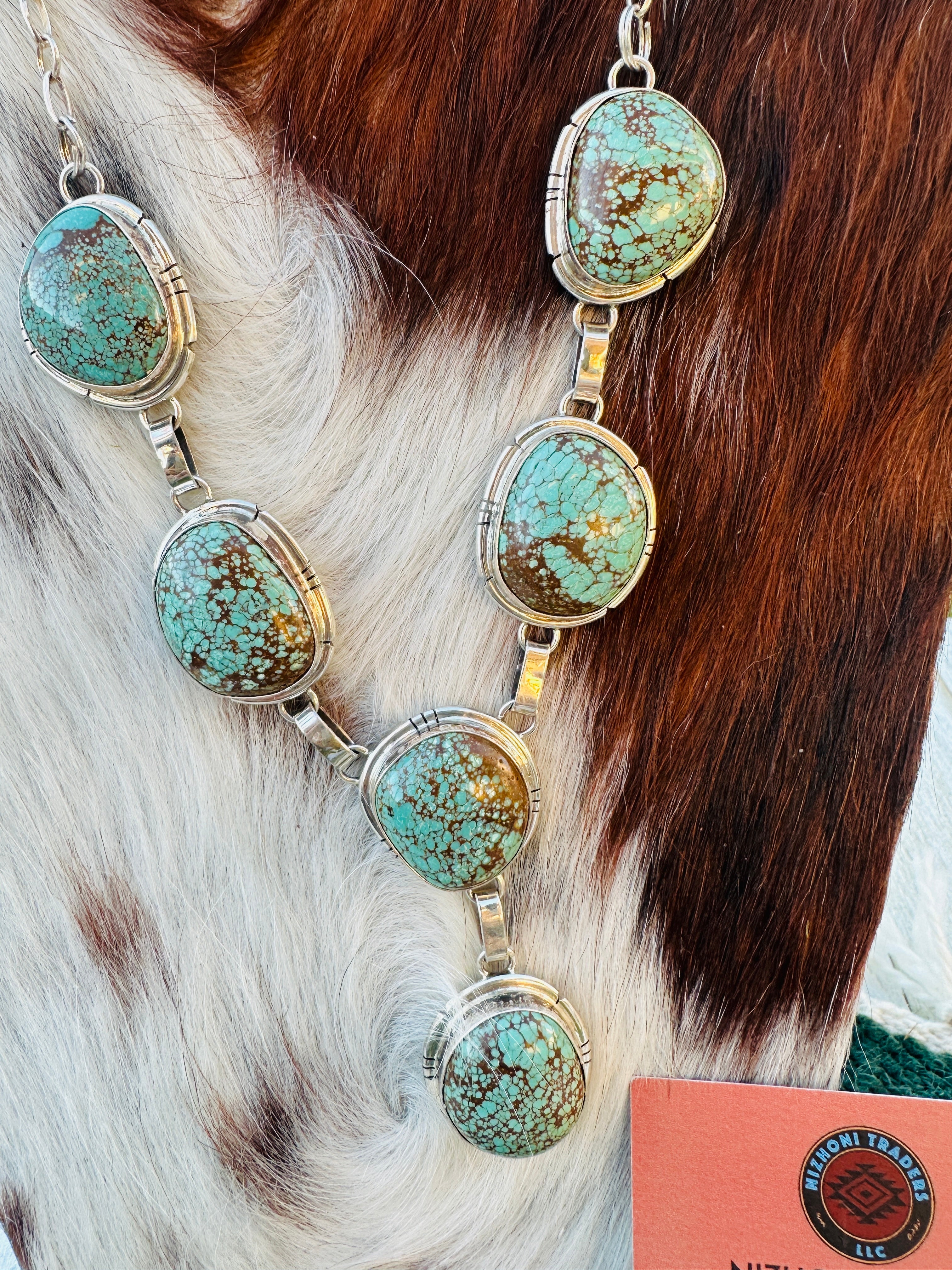 Handcrafted Royston Turquoise & Sterling Silver Necklace and Earring Set
