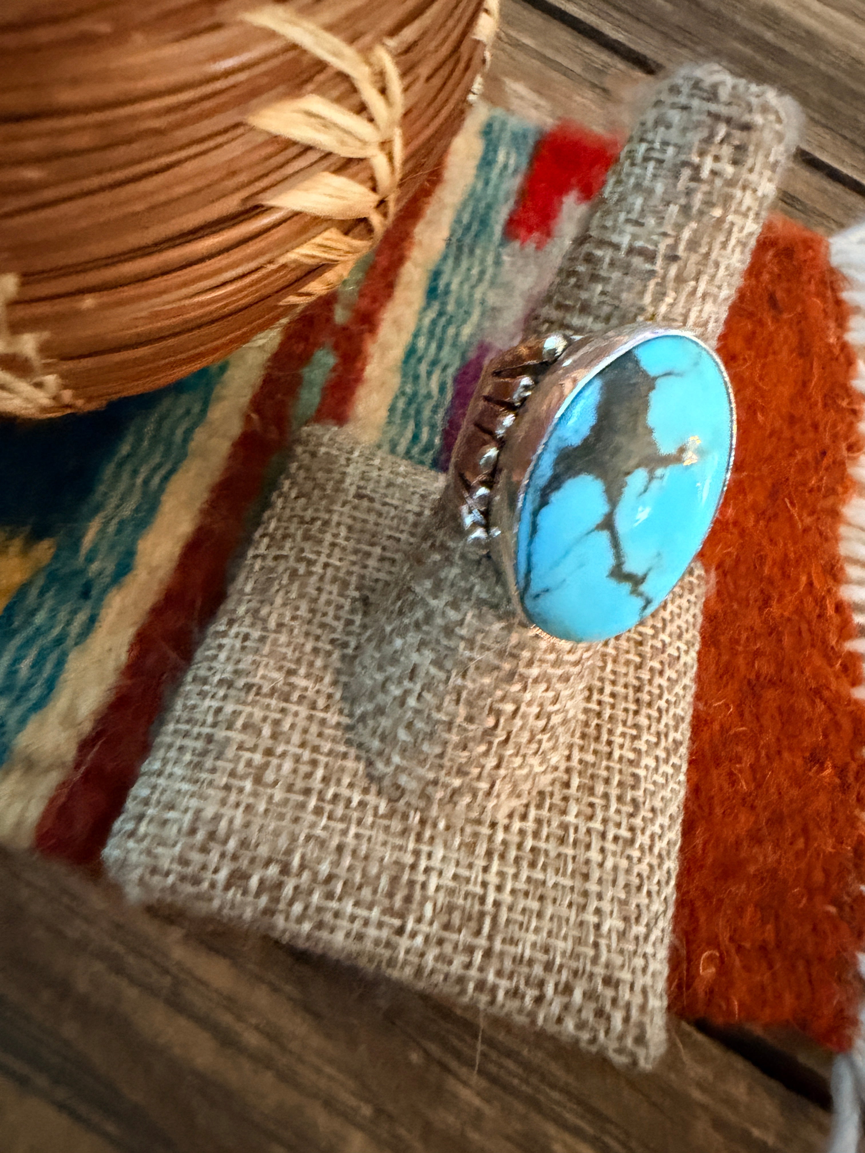 Handcrafted Turquoise & Sterling Silver Ring Size 8