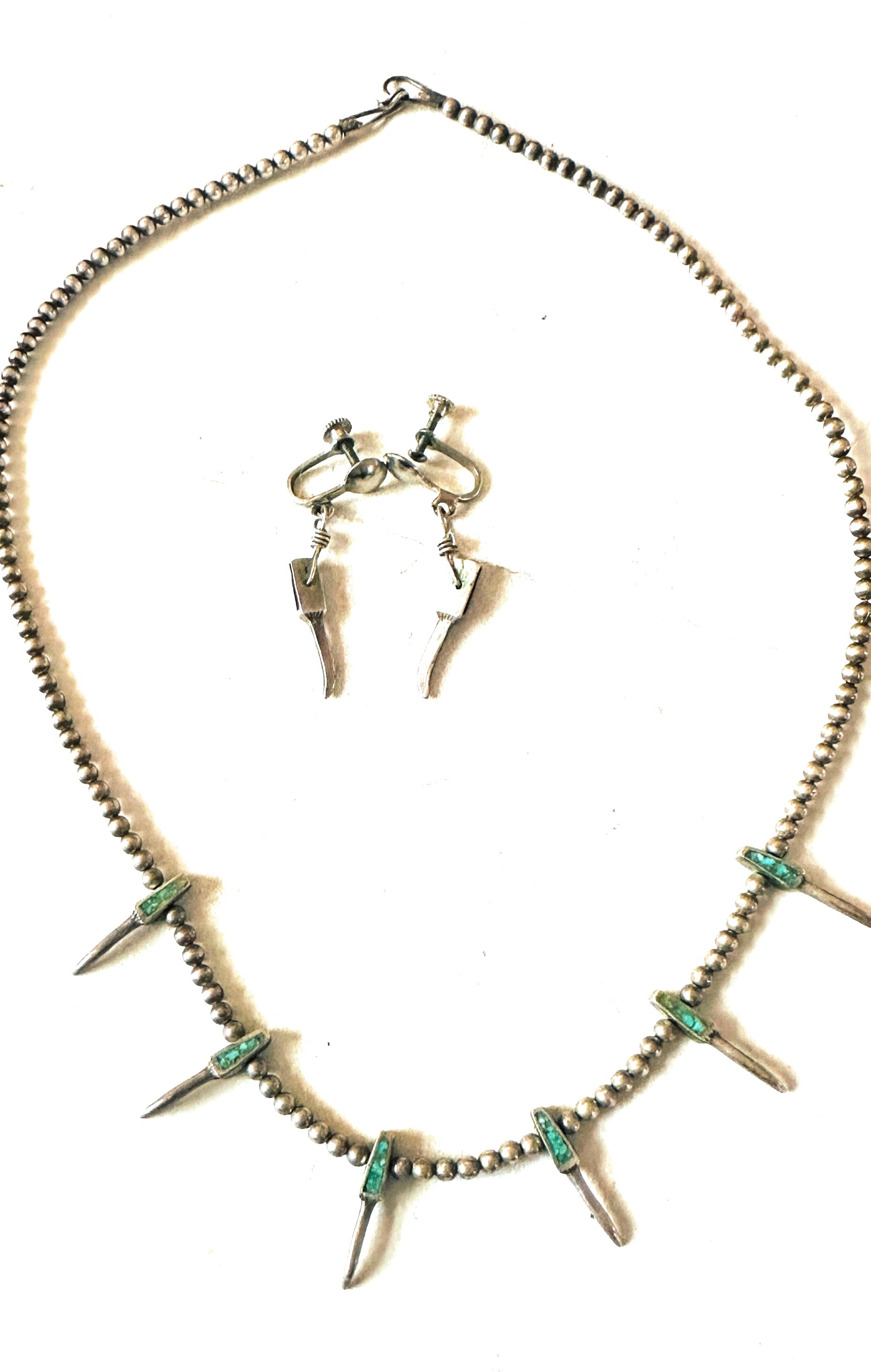 Vintage Old Pawn Navajo Turquoise & Sterling Silver Necklace Set