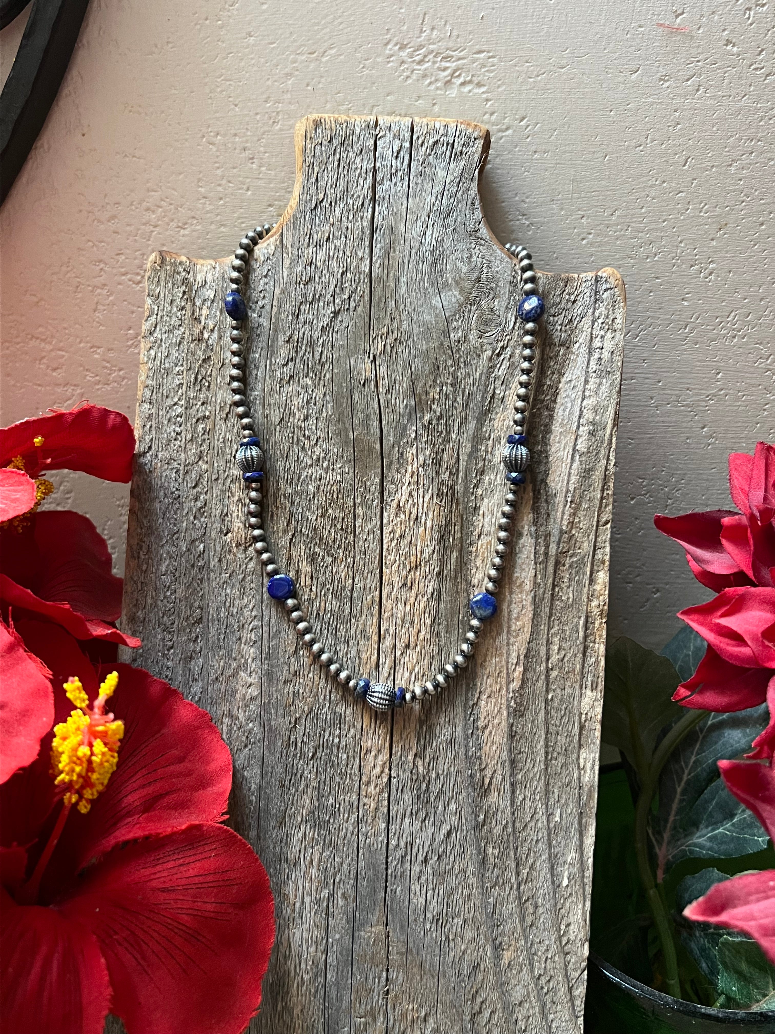 Handmade Lapis & Sterling Silver Beaded Necklace