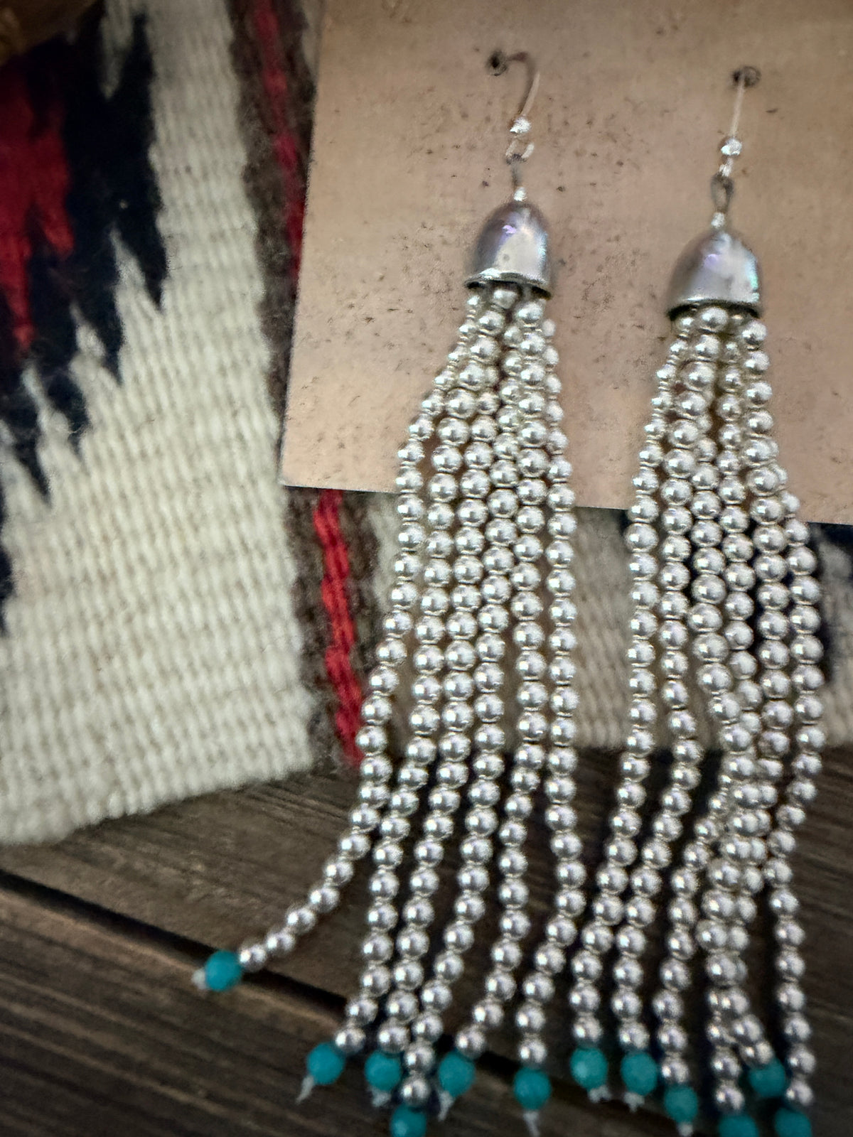 Handcrafted Turquoise & Sterling Silver Pearl Beaded Tassel Dangle Earrings
