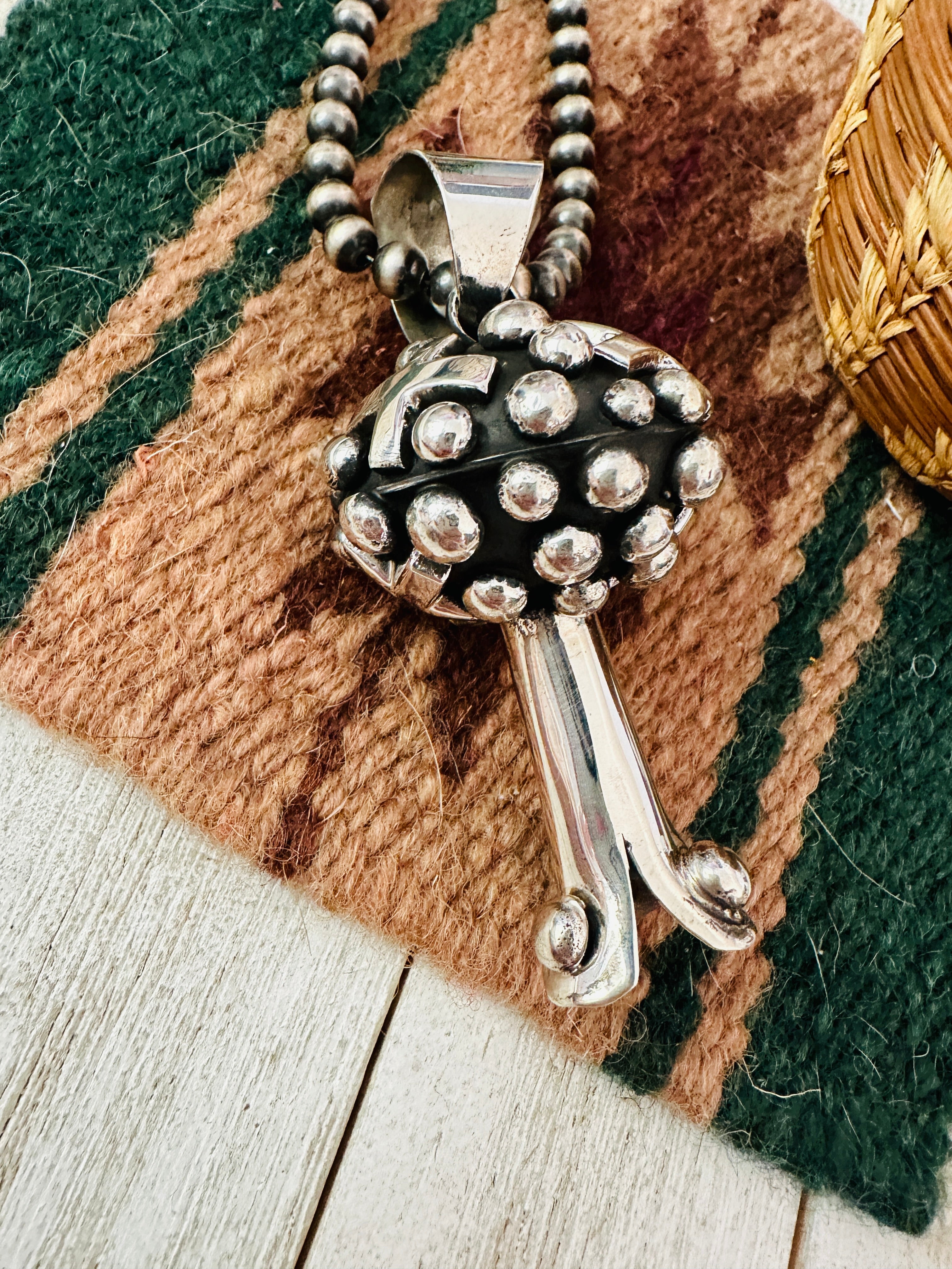 Navajo Sterling Silver Cross Blossom Pendant by Chimney Butte