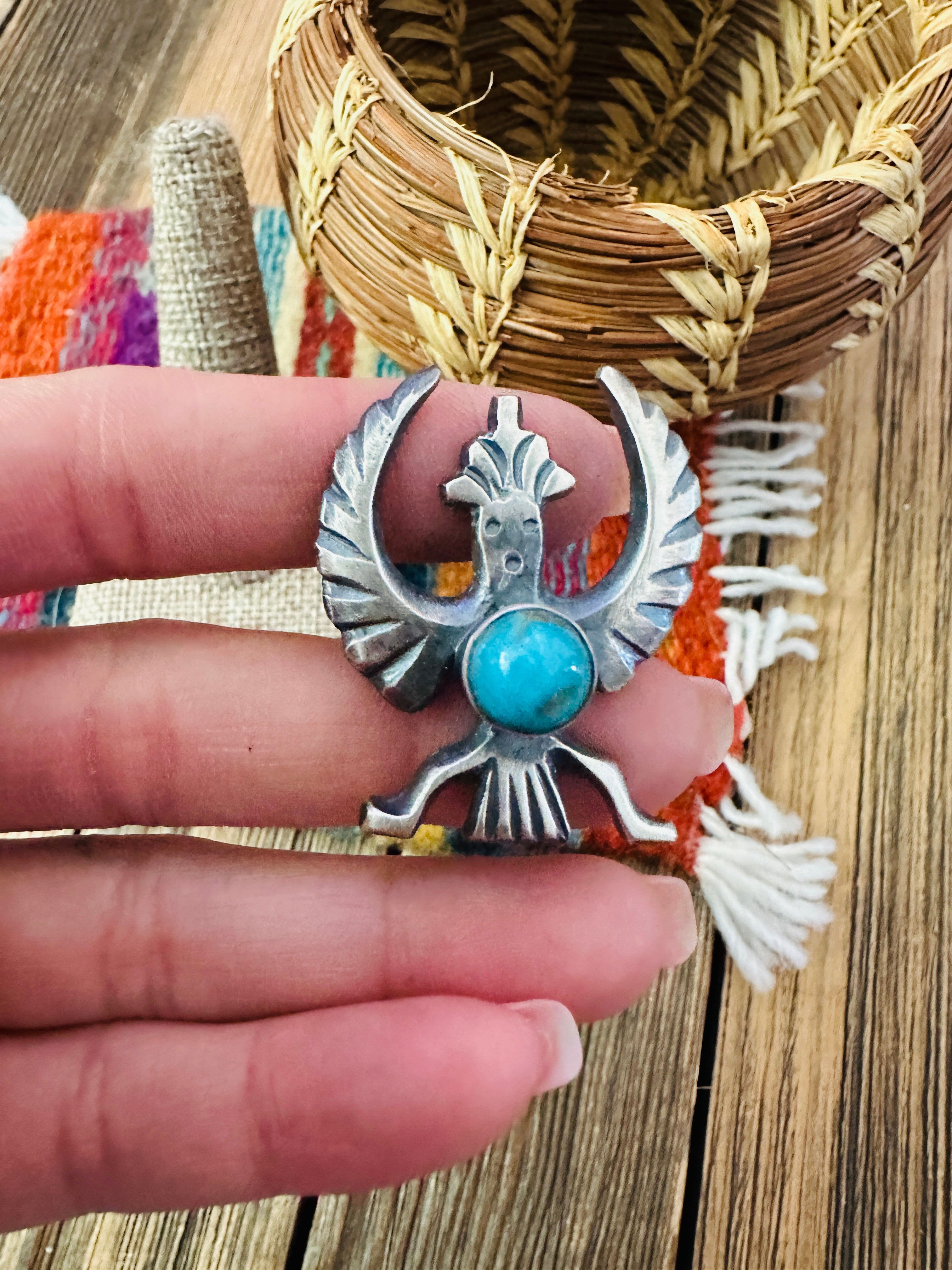 Handcrafted Turquoise and Sterling Silver Thunderbird Ring size 8 by Chimney Butte