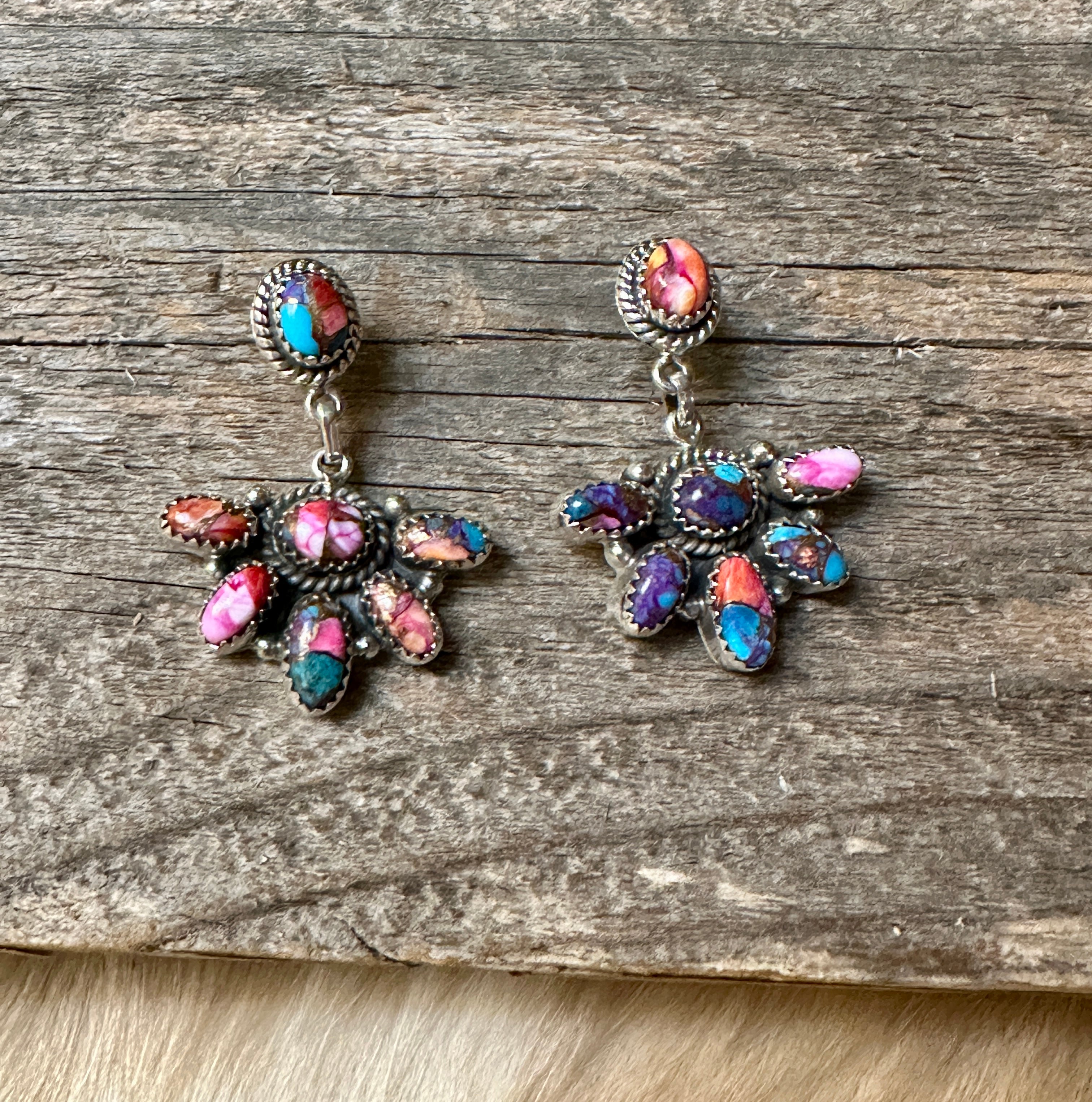 Handmade Pink Dream Cluster Sterling Silver Dangle Earrings