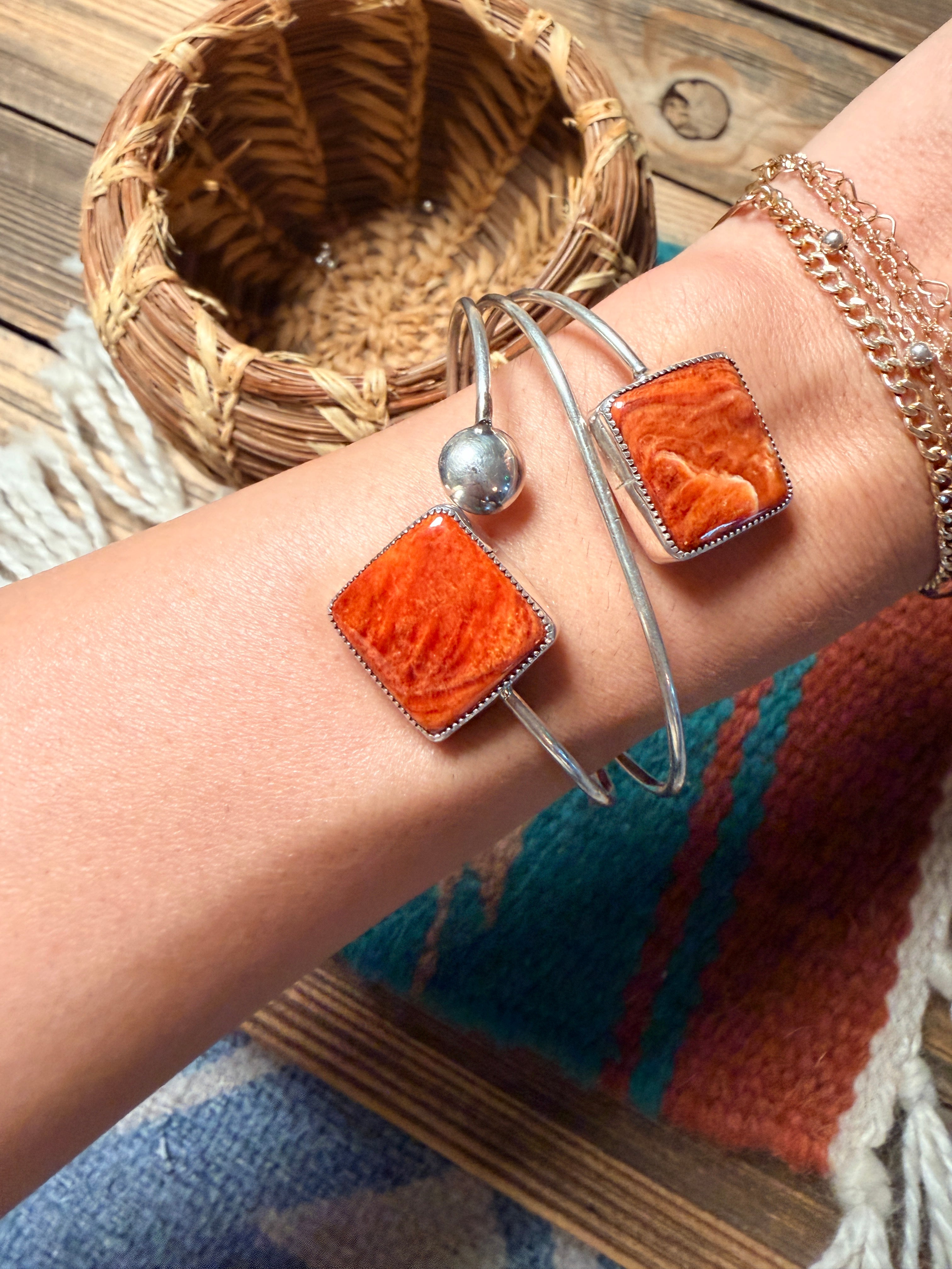 Handcrafted Orange Spiny & Sterling Silver Cuff Bracelet