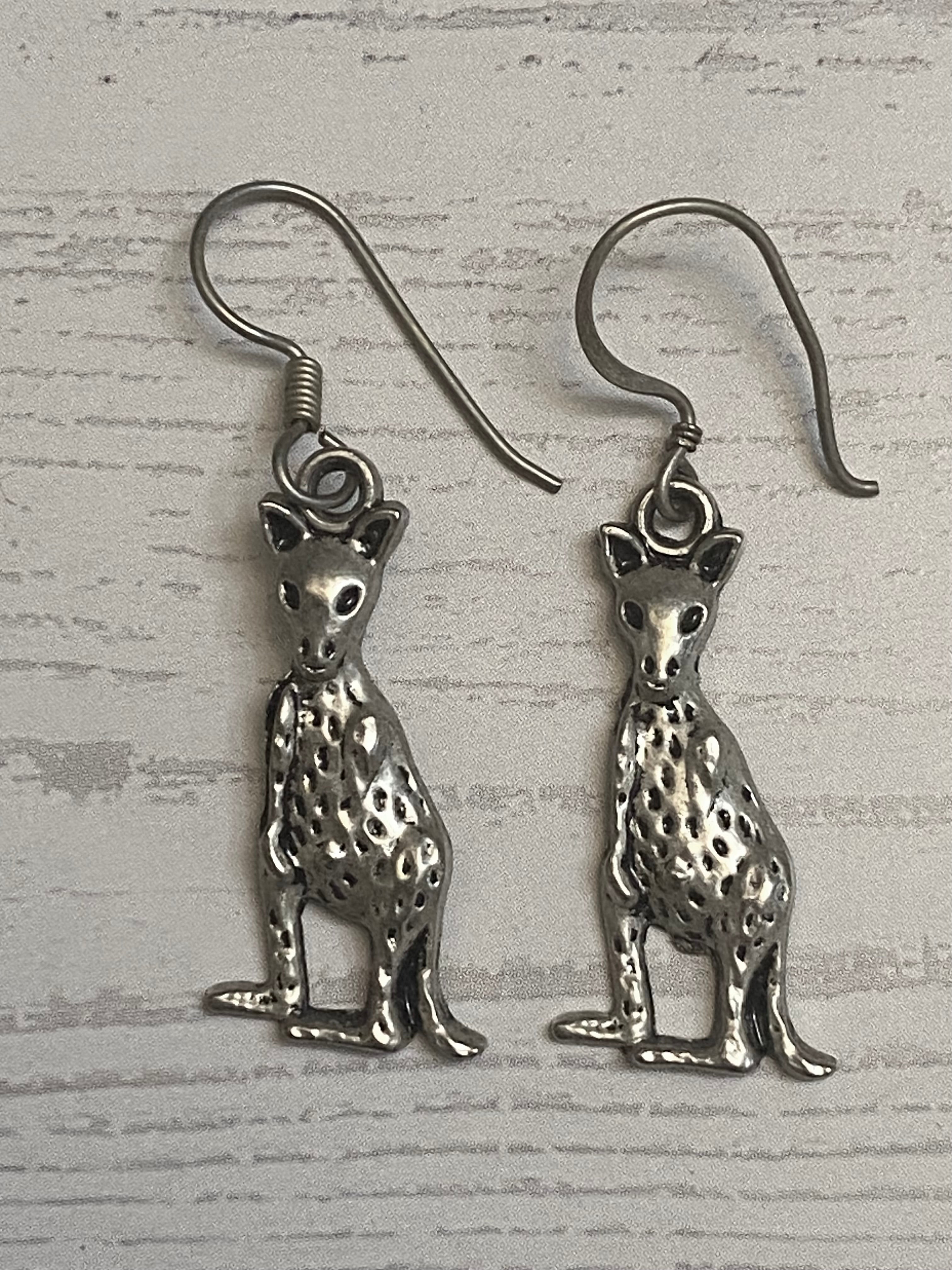 Sterling Silver Bastet Egyptian Cat Dangle Earrings