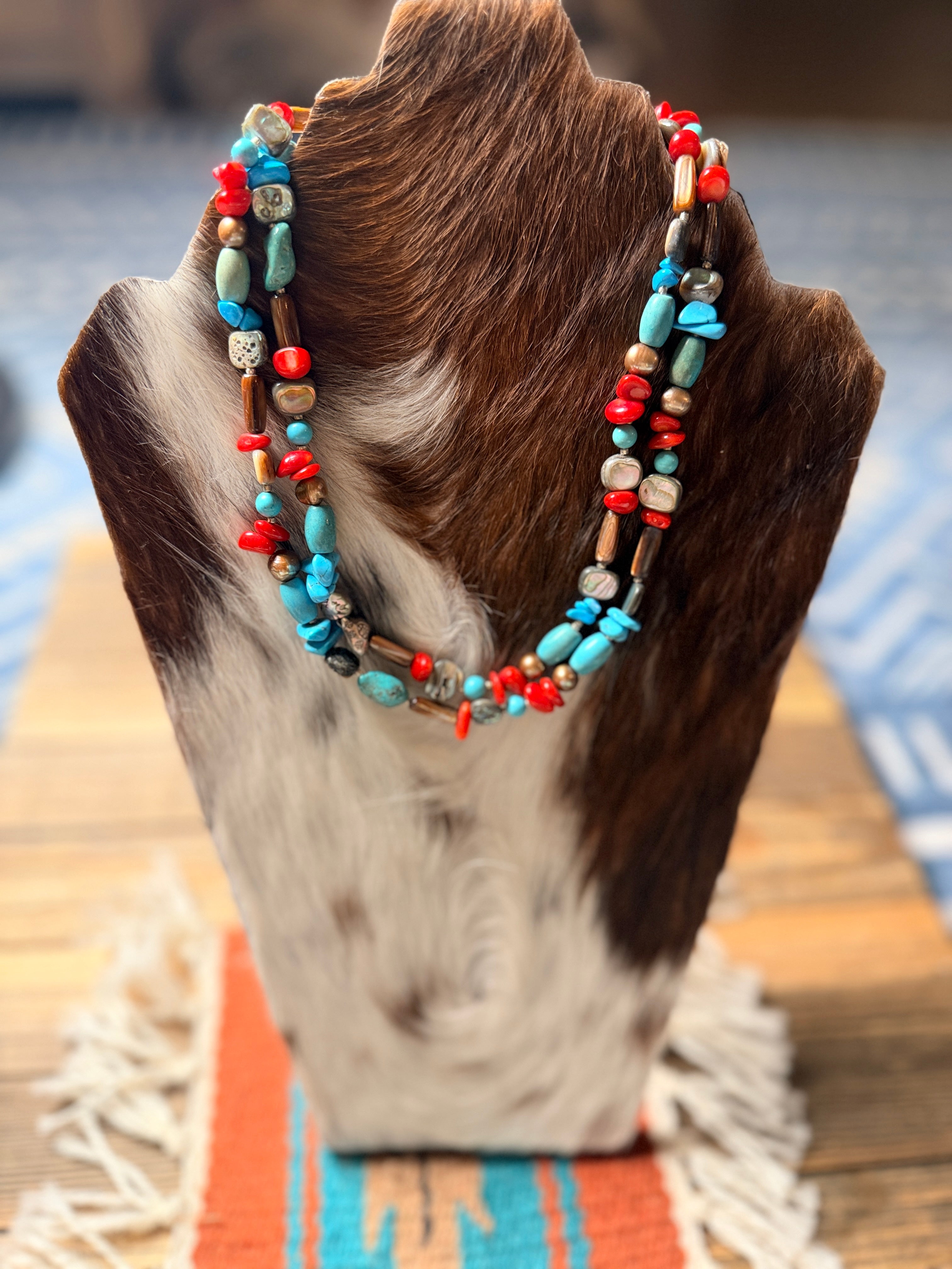 Handcrafted Multi Stone 34” Beaded Necklace