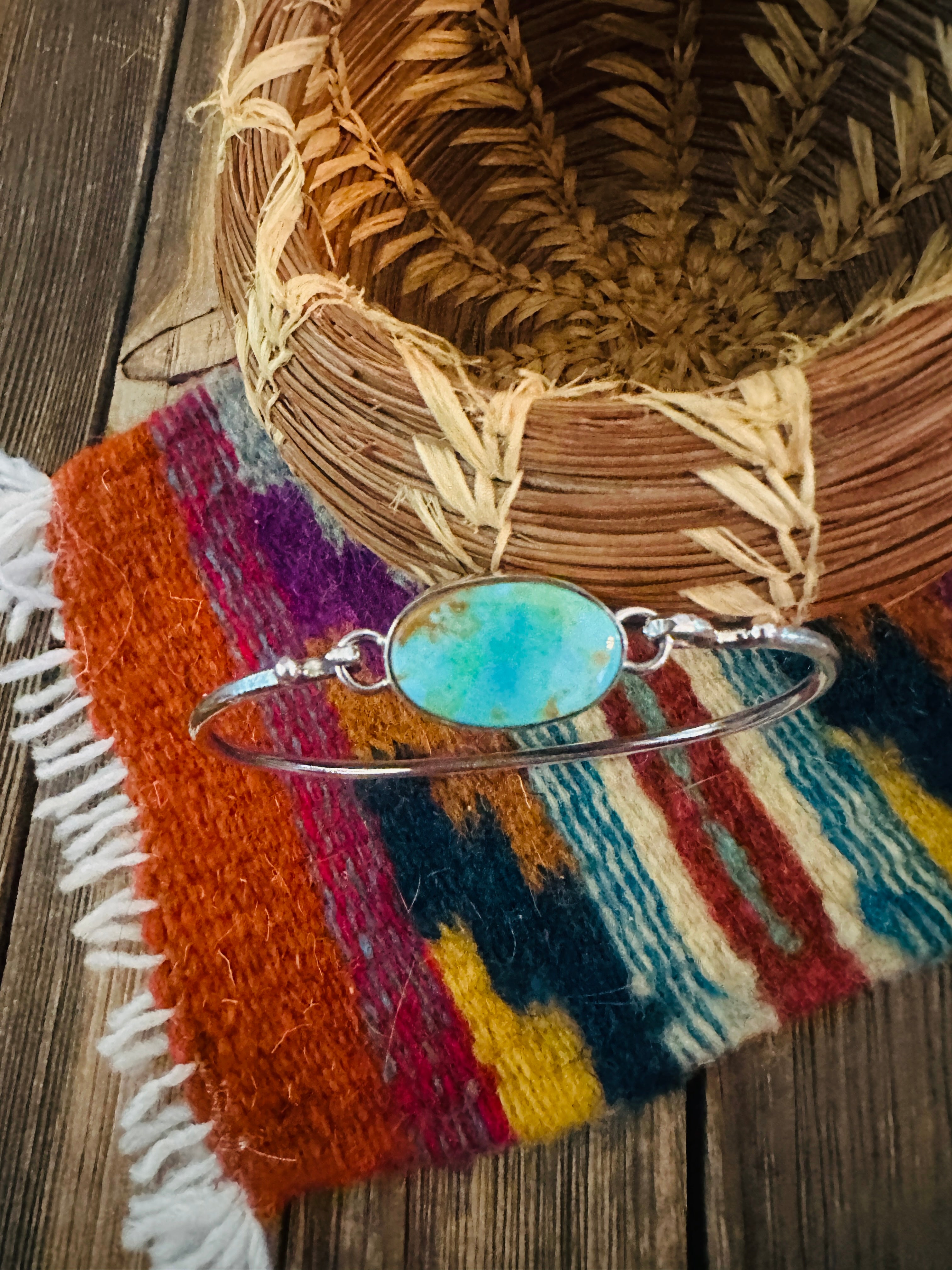Handcrafted Turquoise & Sterling Silver Hinged Bangle Bracelet