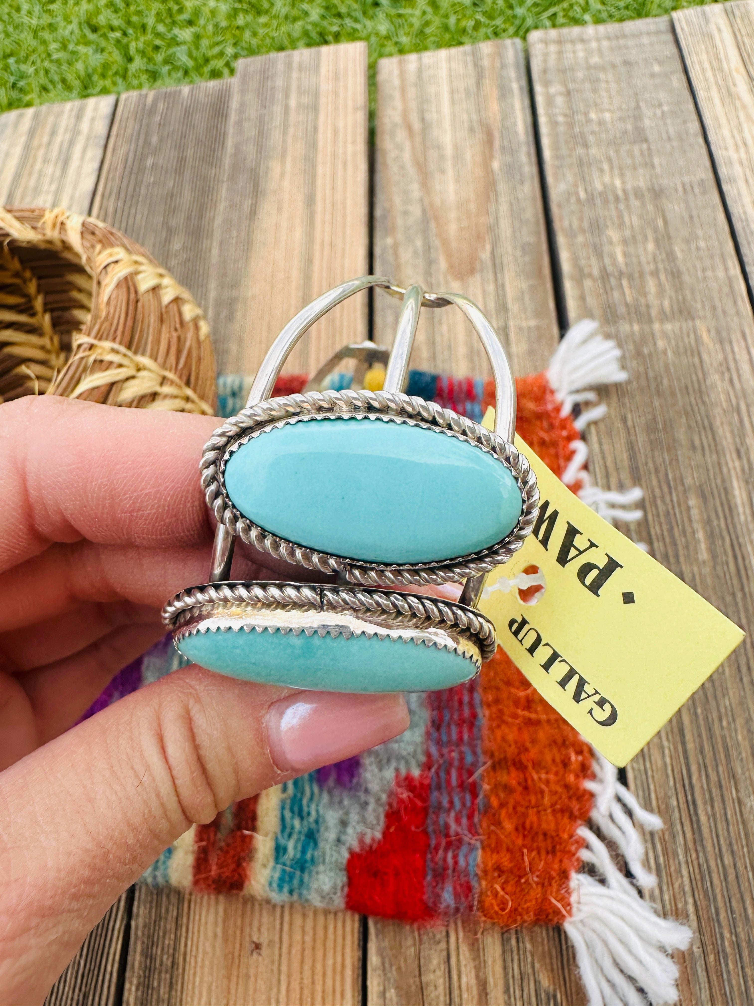 Handcrafted Old Pawn Sterling Silver & Turquoise Cuff Bracelet