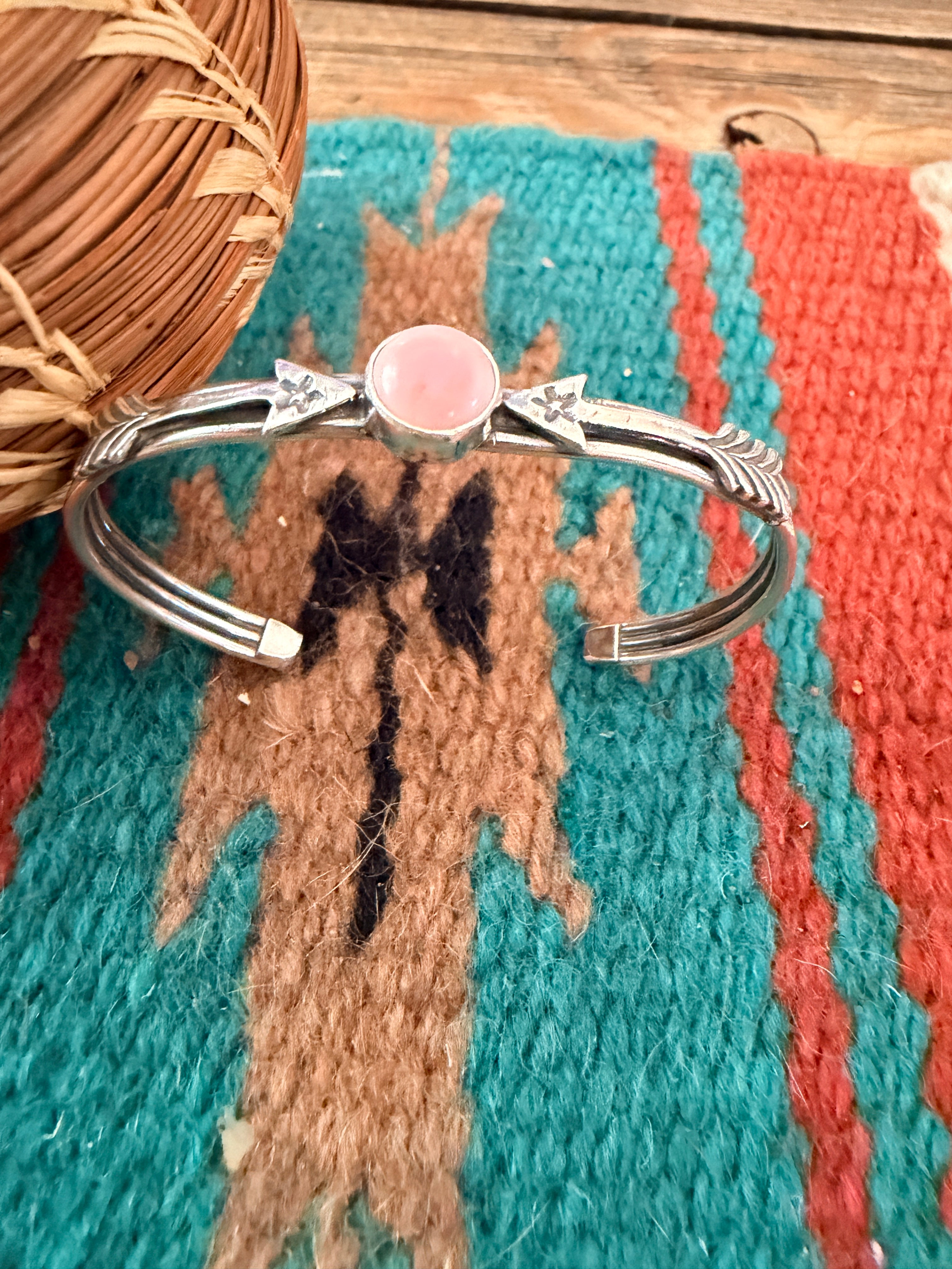Handcrafted Sterling Silver & Queen Pink Conch Arrow Cuff Bracelet