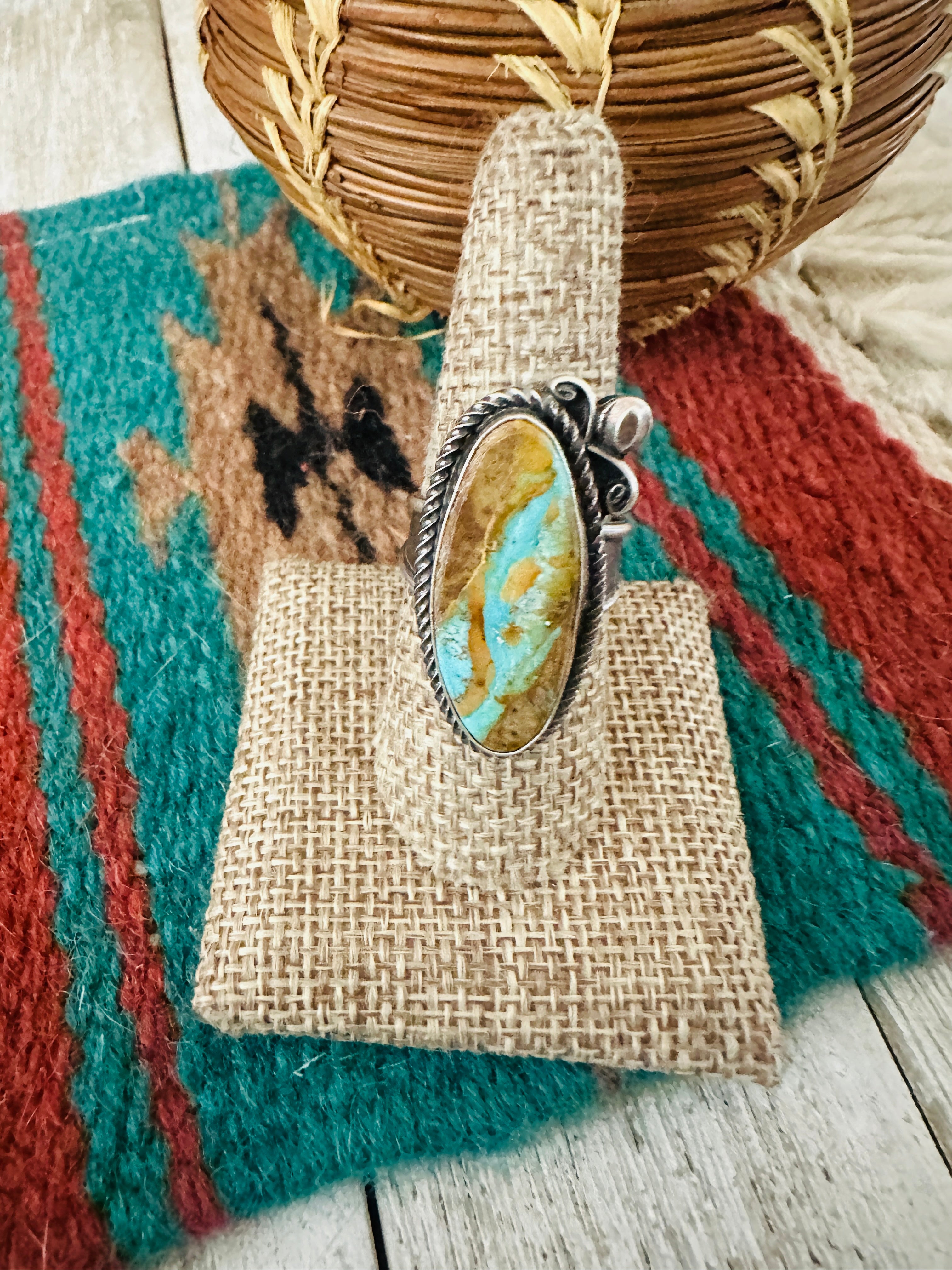 Handcrafted Turquoise & Sterling Silver Adjustable Ring by Jacqueline Silver