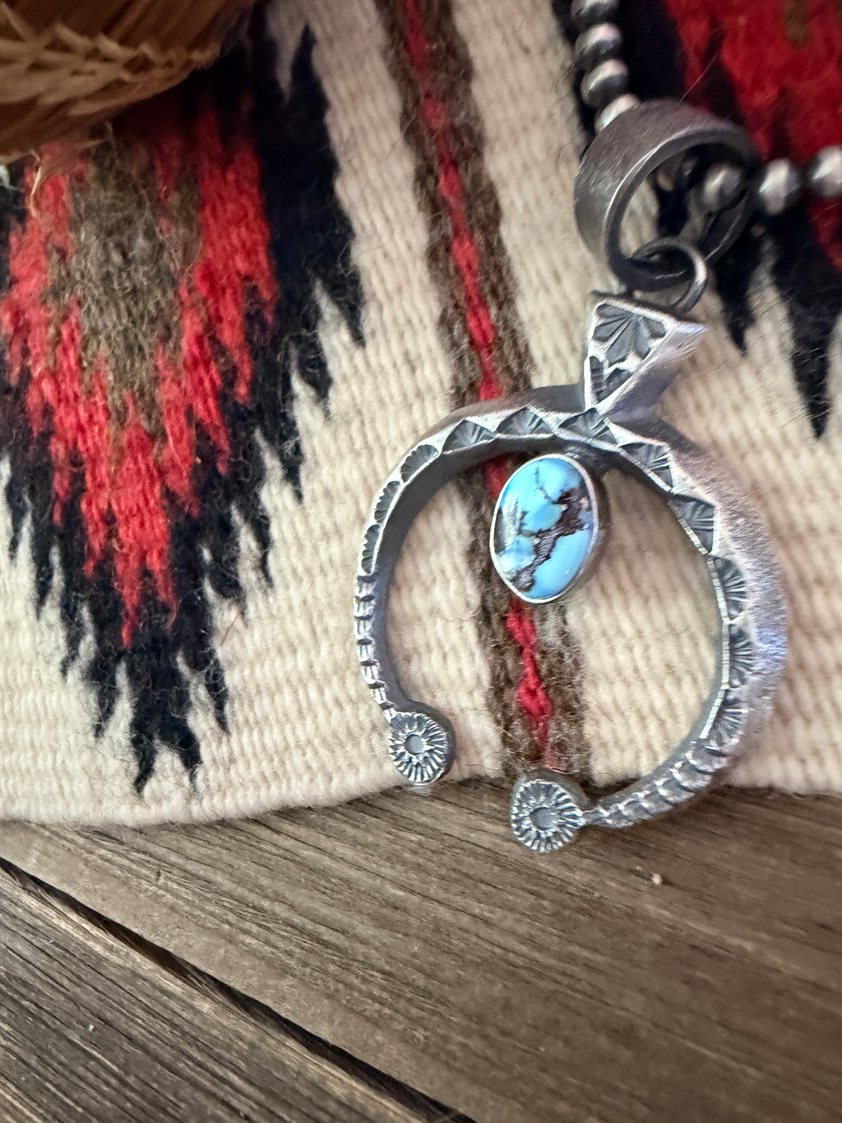 Handcrafted Sterling Silver & Golden Hills Turquoise Naja Pendant by Kevin Billah
