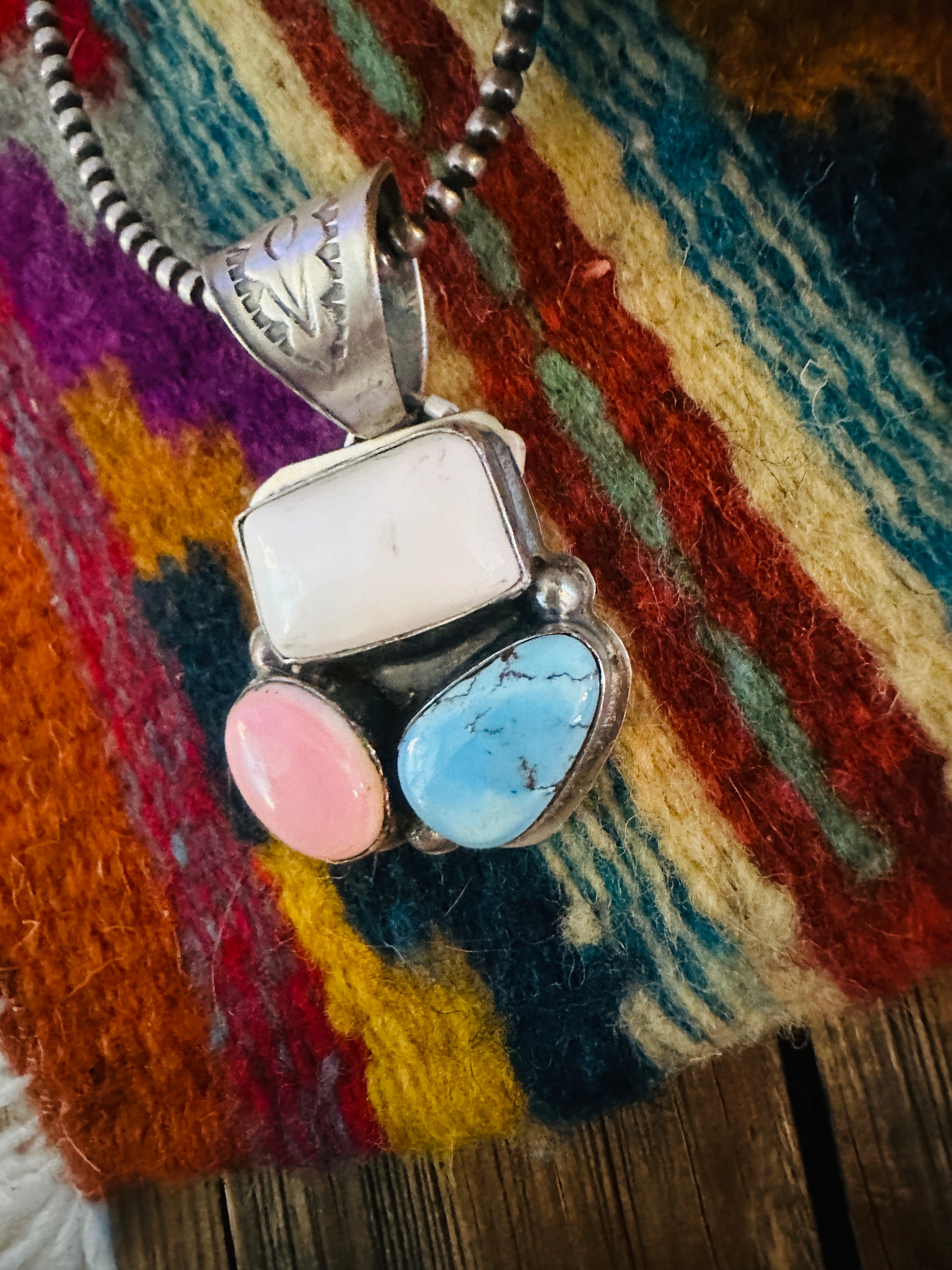 Handcrafted Sterling Silver and Multi Stone Cluster Pendant