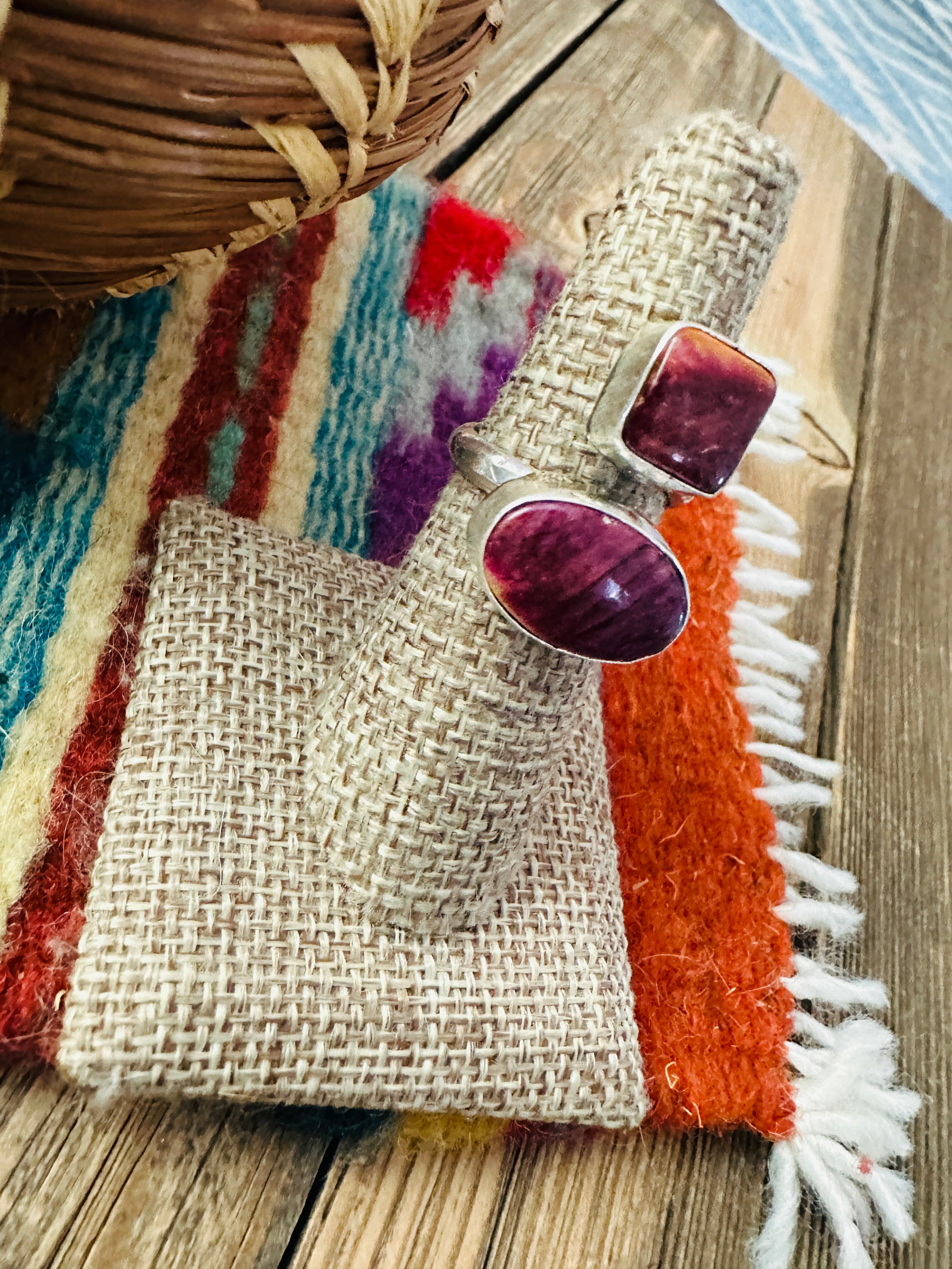 Handcrafted Purple Spiny Oyster & Sterling Silver Adjustable Ring