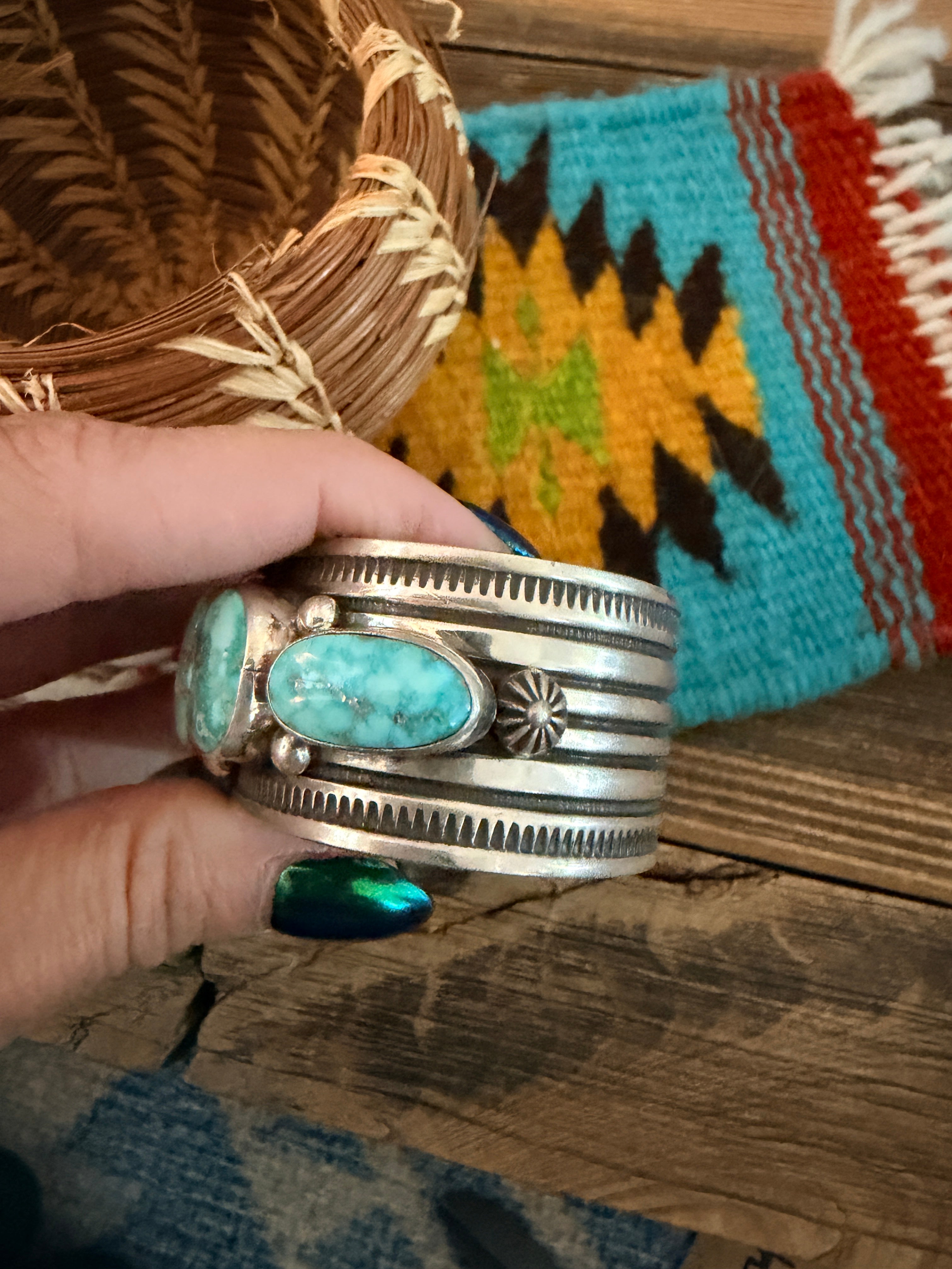 Handcrafted Sterling Silver and Turquoise Cuff Bracelet by Albert Jake