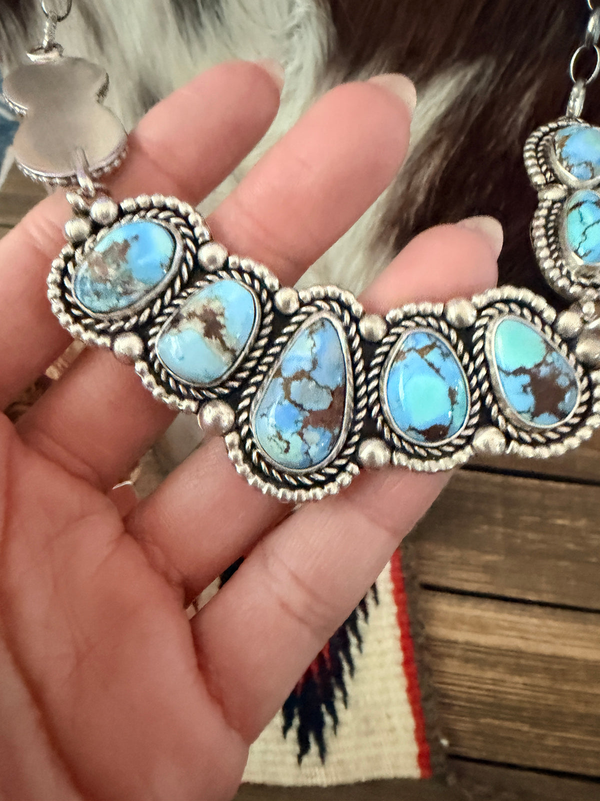 Handcrafted Golden Hills Turquoise & Sterling Silver Necklace and Earring Set by Fred Francis