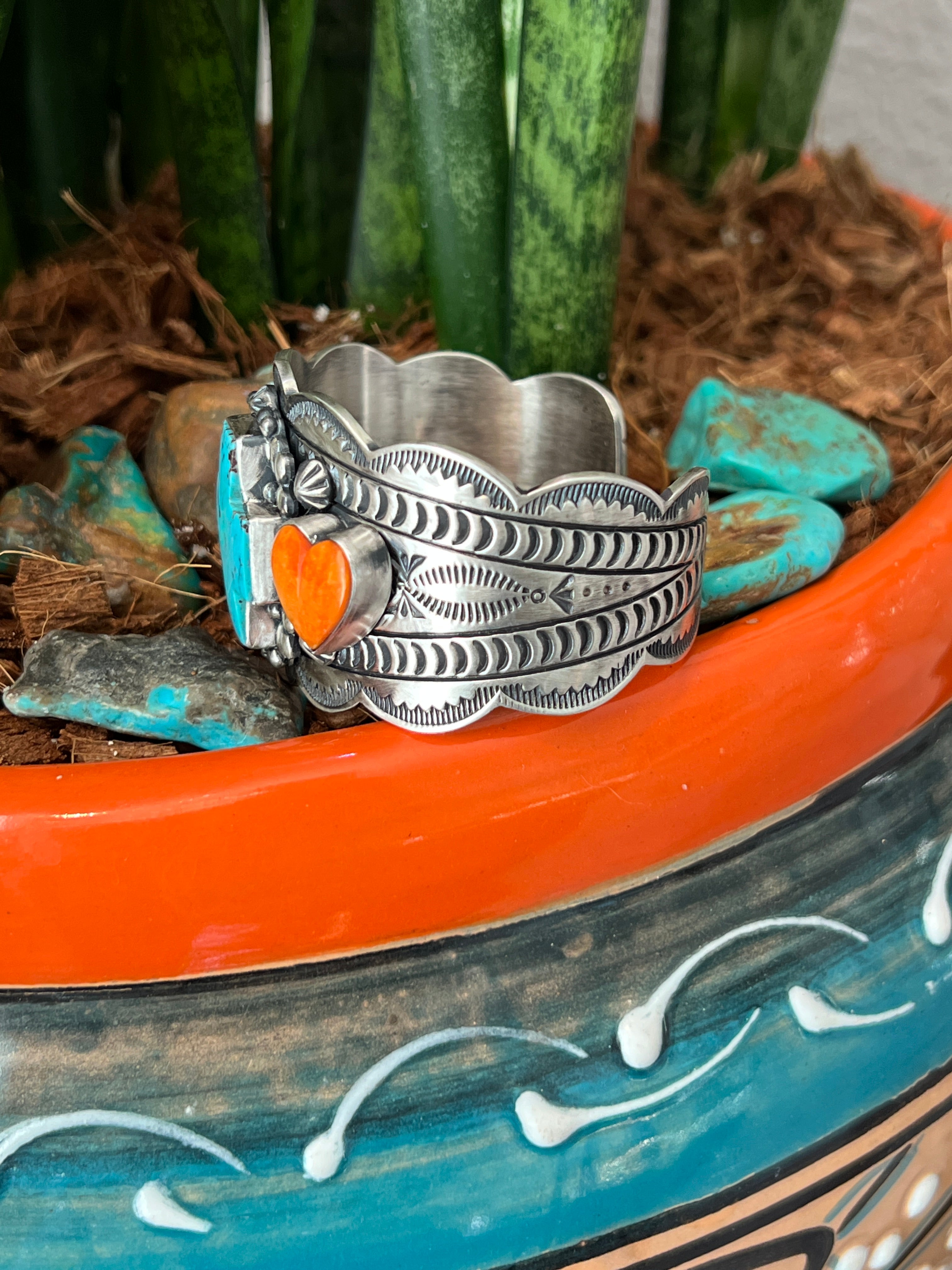 Handcrafted Sterling Silver, Kingman Turquoise and Spiny Oyster Santa