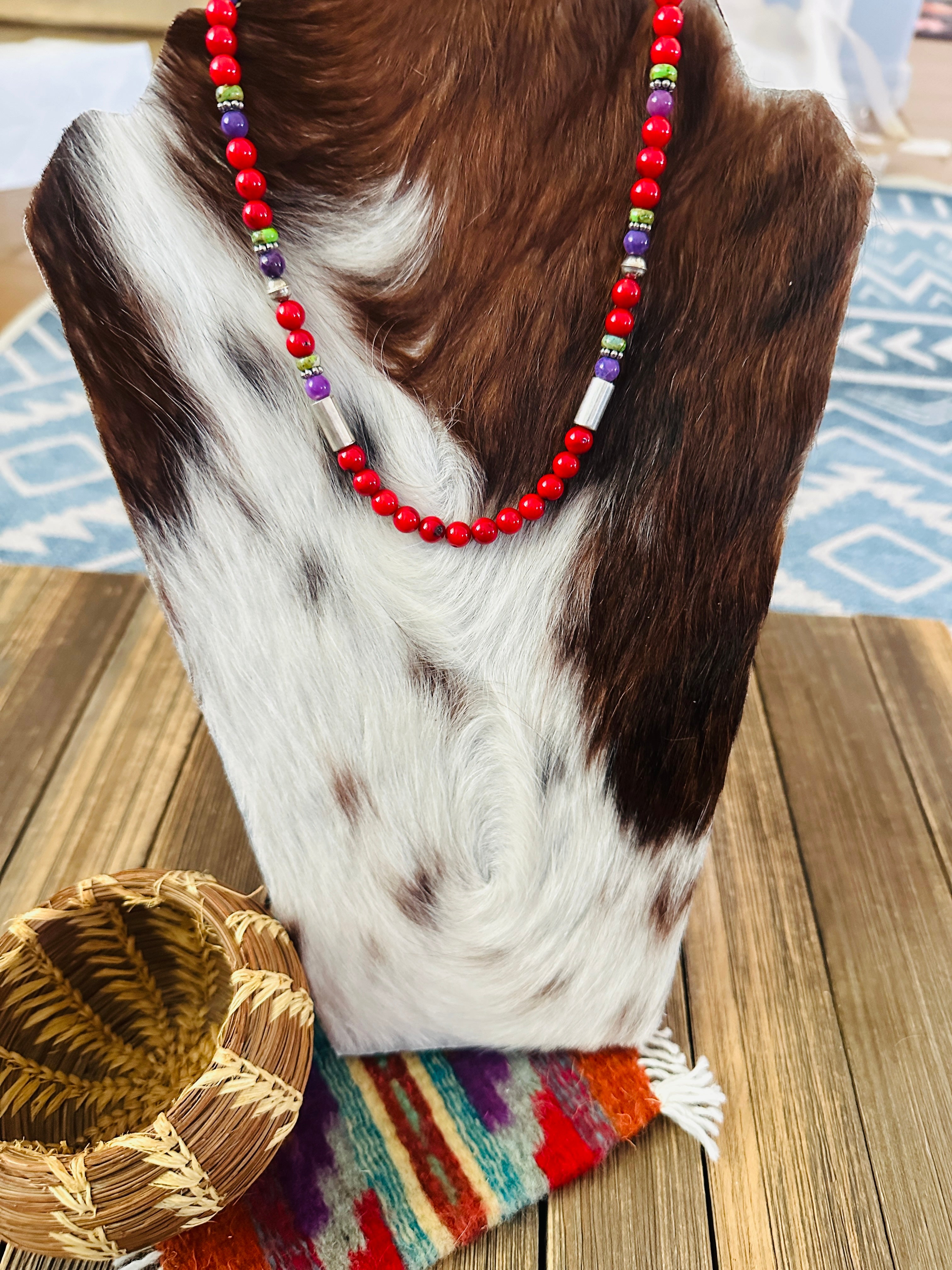 Handcrafted Multi Stone & Sterling Silver Beaded 16” Necklace by T & R Singer