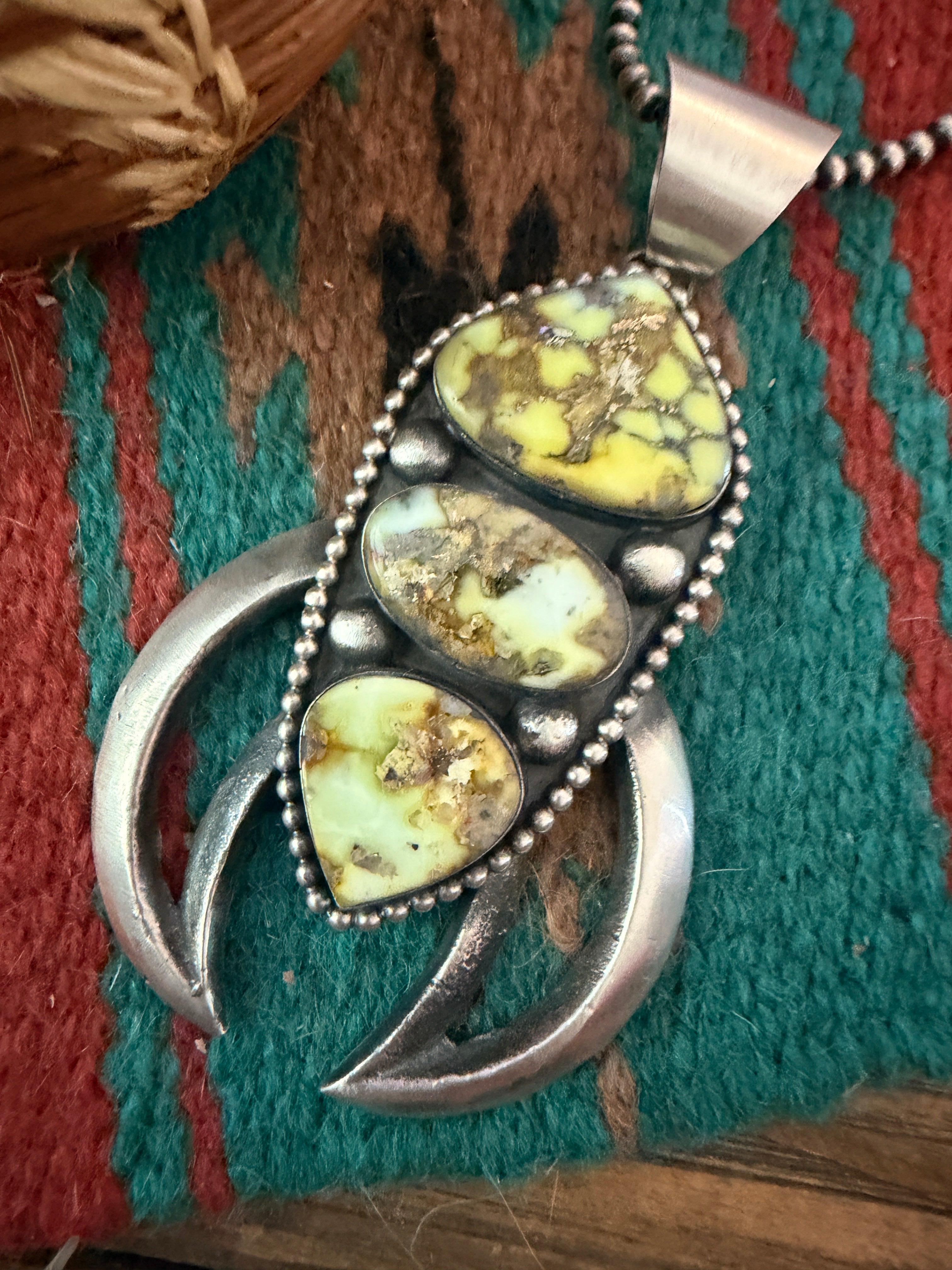 Handcrafted Sterling Silver & Palomino Turquoise Naja Pendant by Chimney Butte