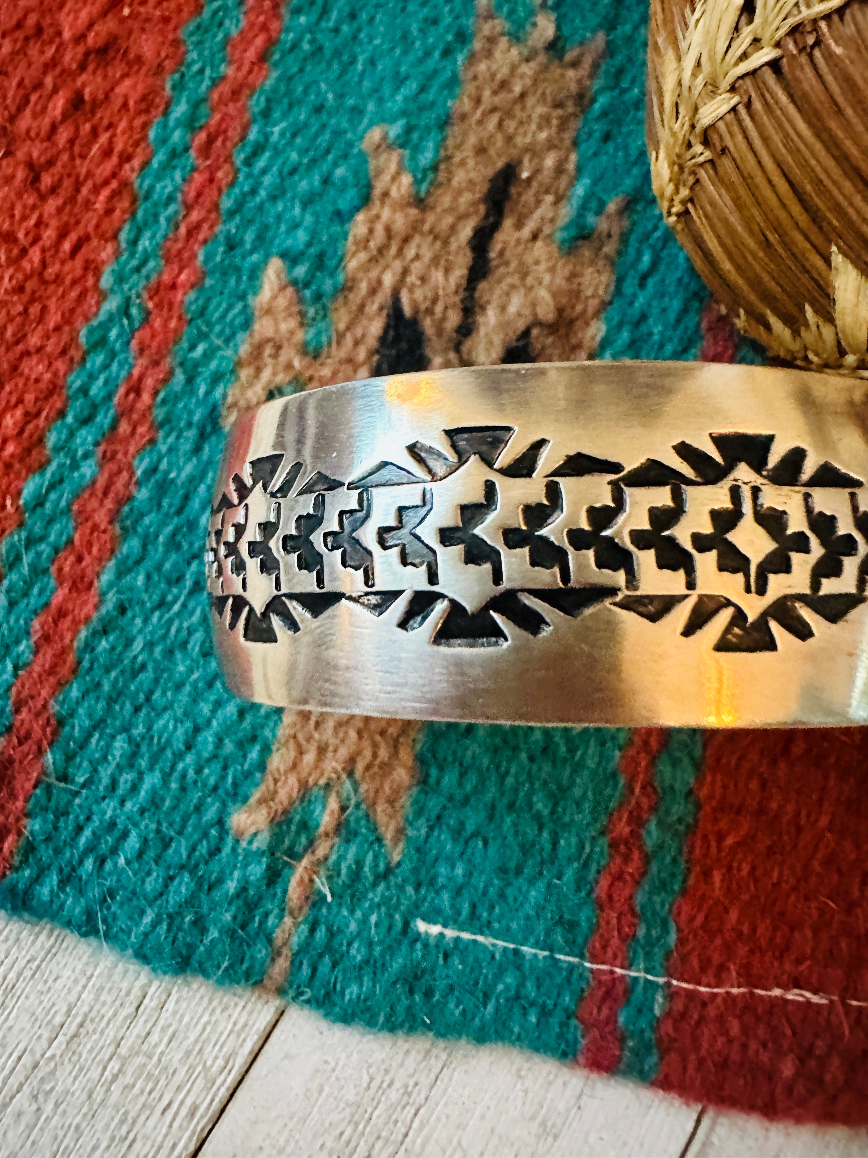 Navajo Hand Stamped Sterling Silver Cuff Bracelet