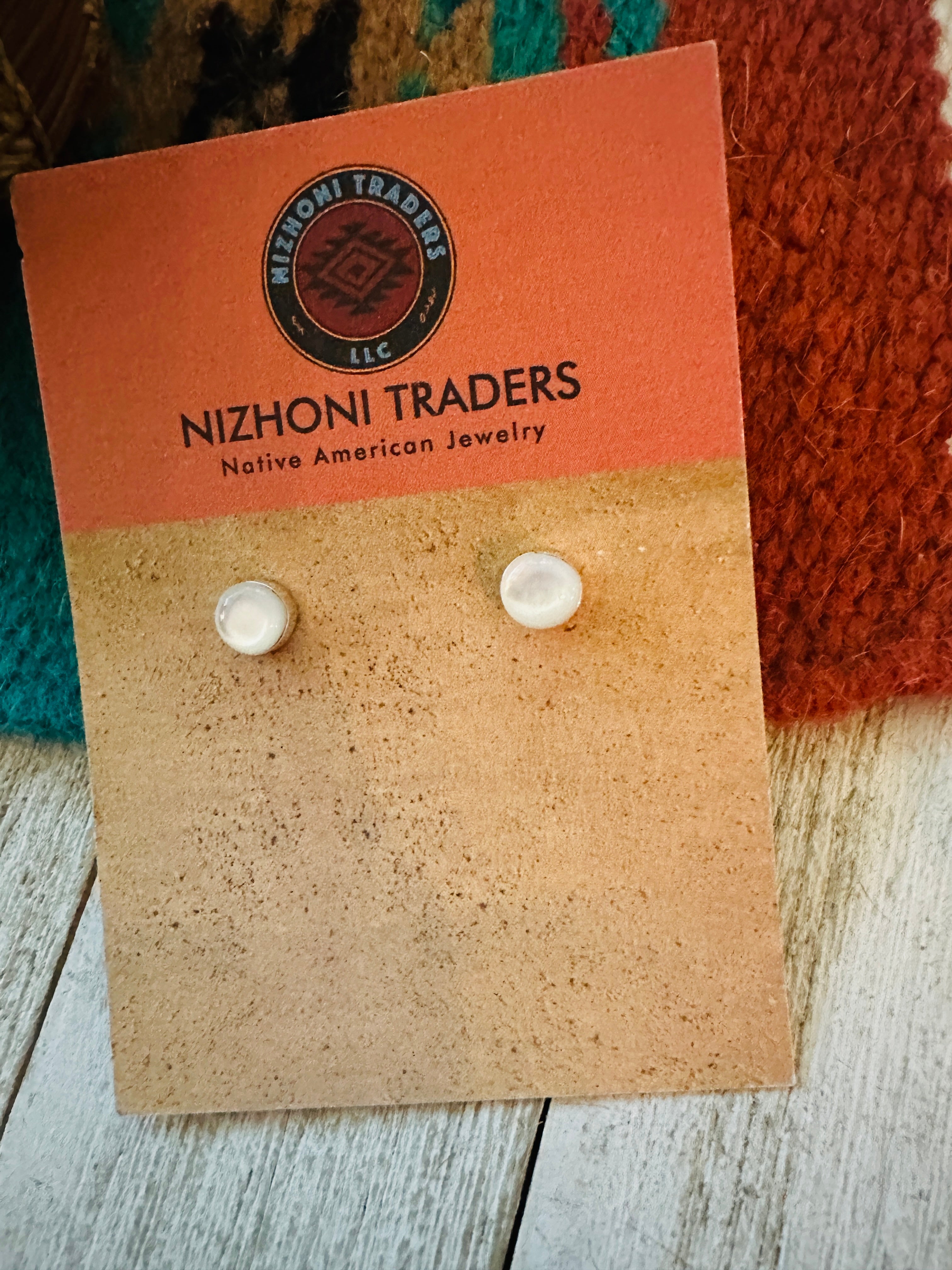 Navajo White Mother of Pearl and Sterling Silver Stud Earrings