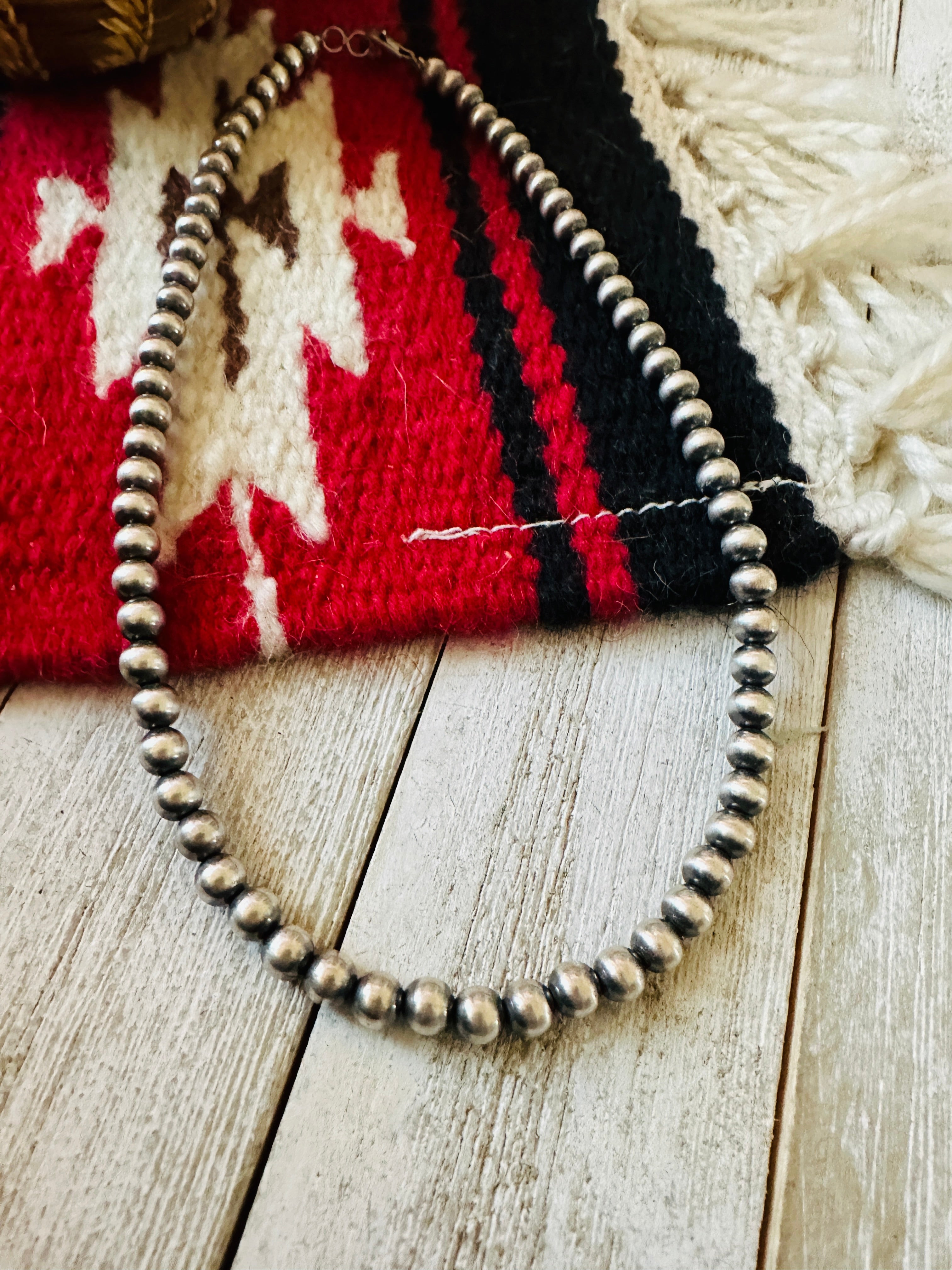 Old Pawn 5mm Sterling Silver Navajo Pearl Beaded Necklace