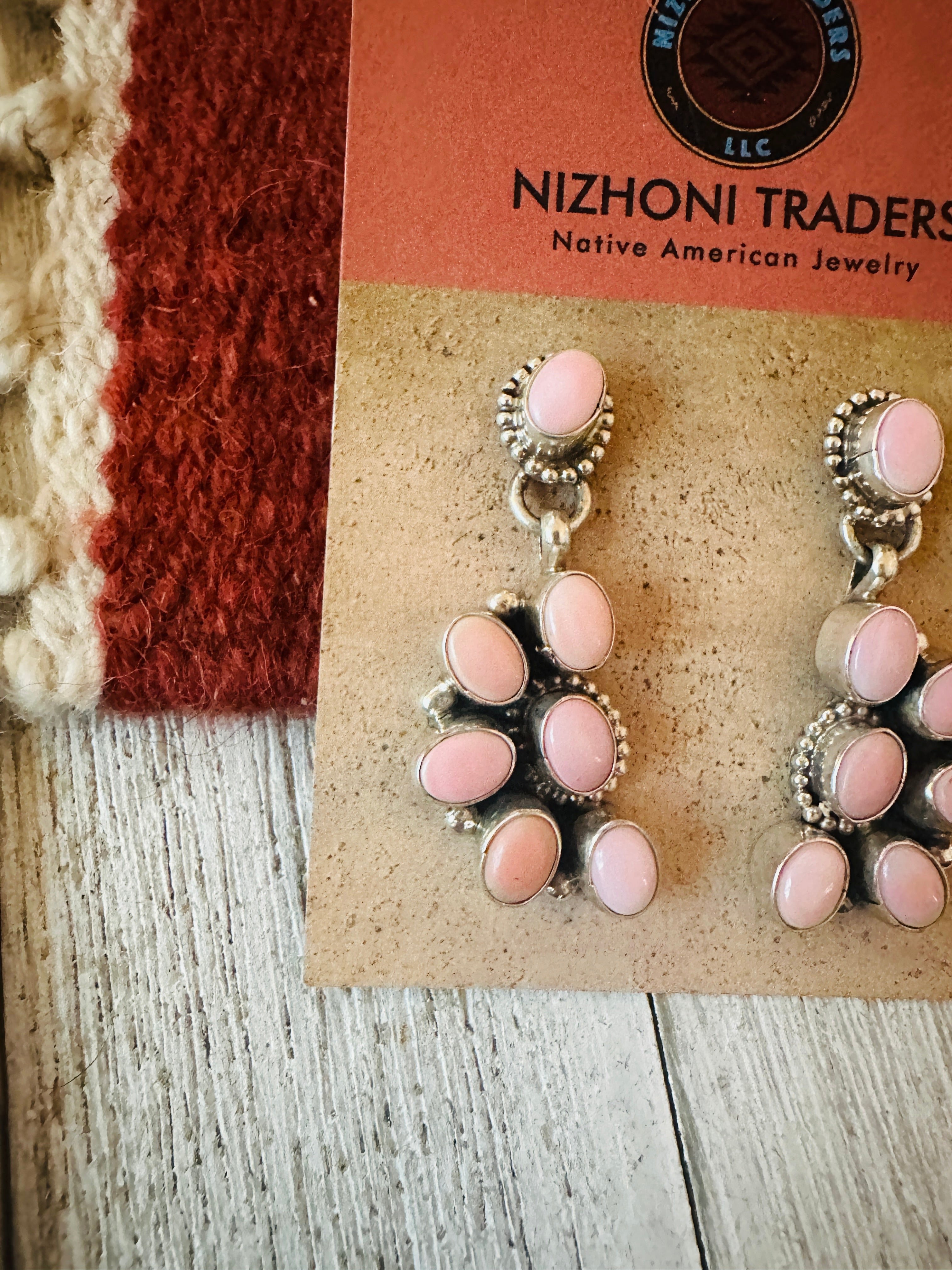 Navajo Sterling Silver & Queen Pink Conch Cluster Dangle Earrings