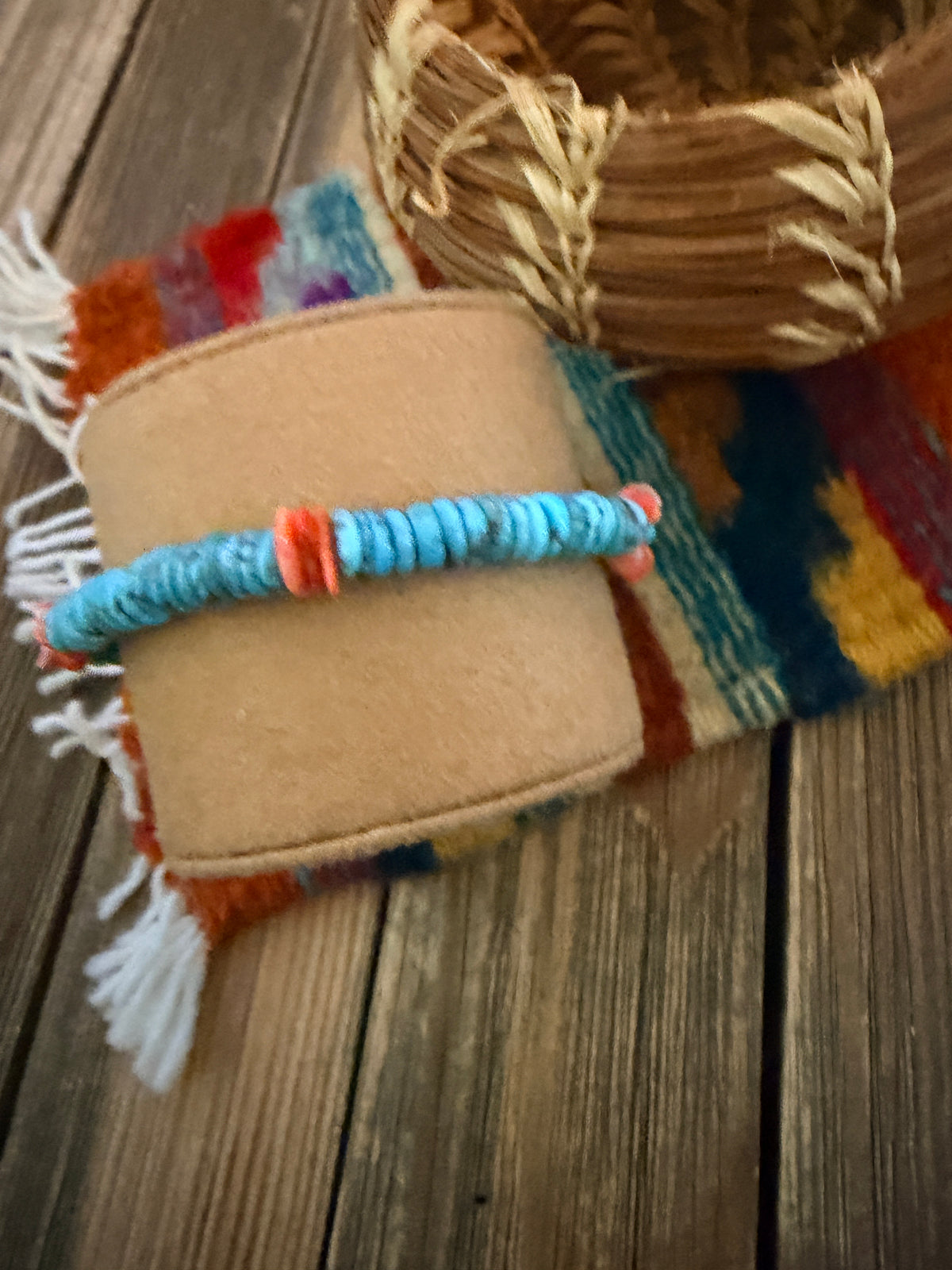 Handcrafted Turquoise and Spiny Oyster Beaded Stretch Bracelet