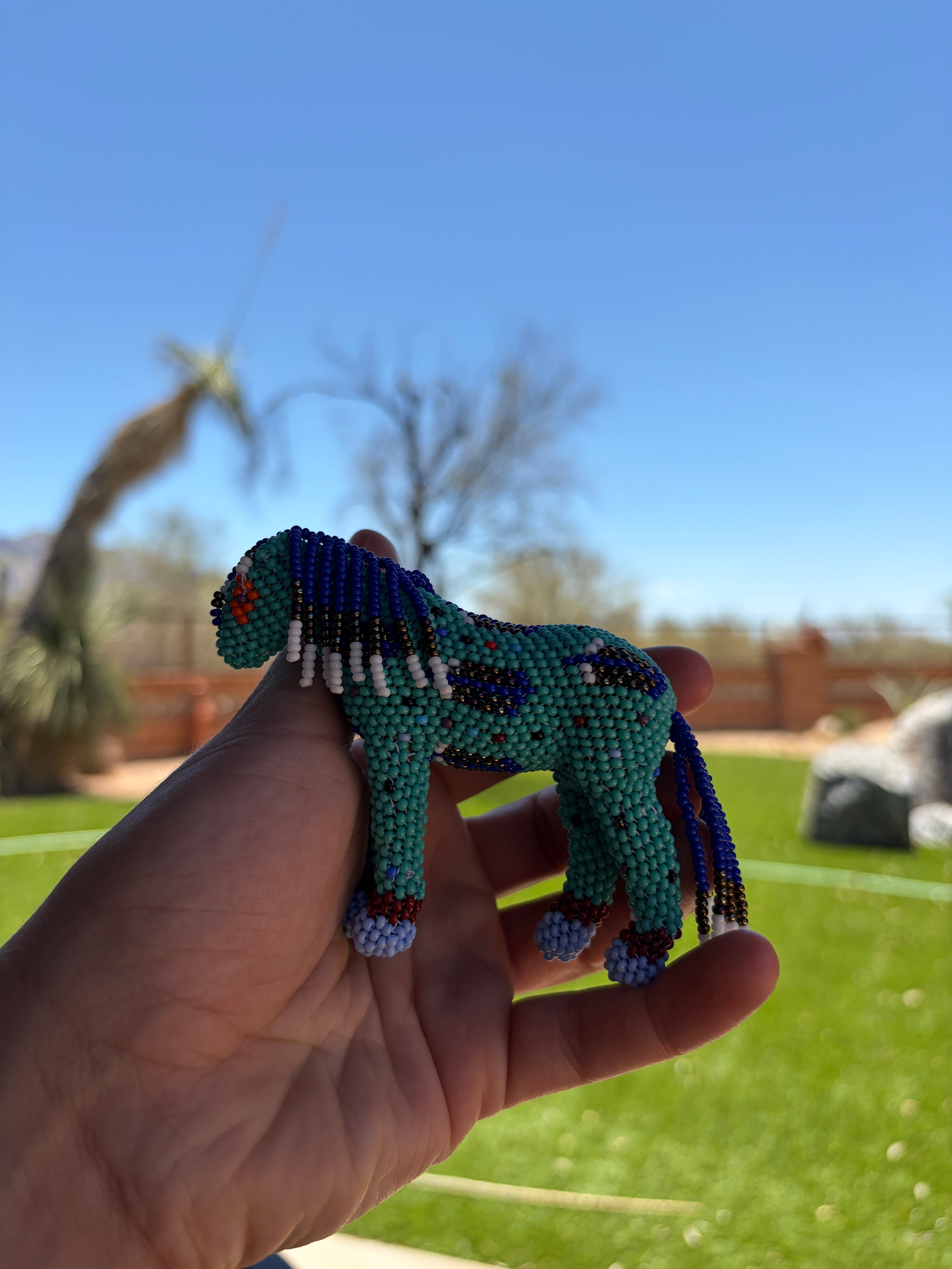 Handmade Peyote Stitched Horse Figurine- Turquoise 11