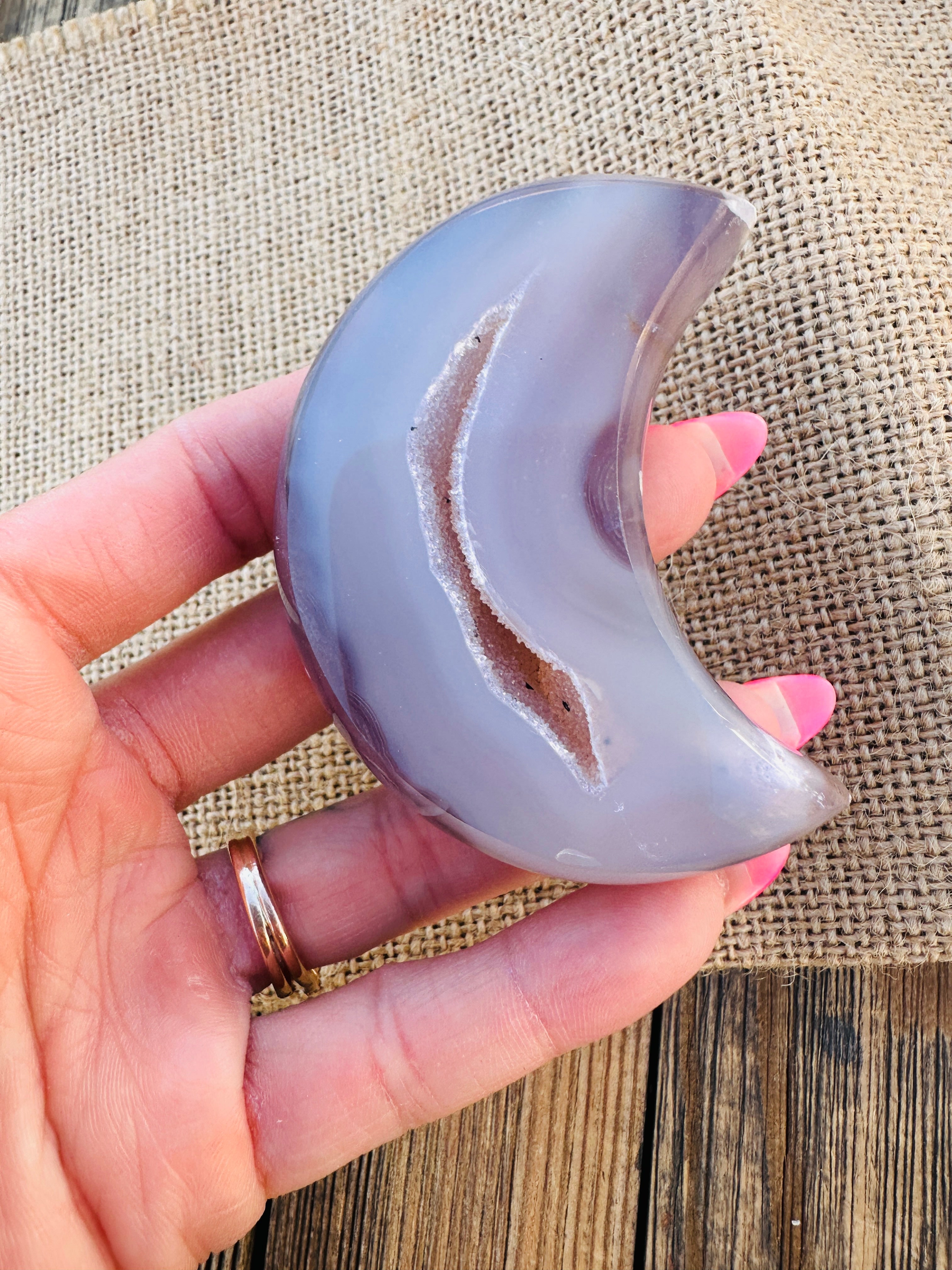✨ Nizhoni Crystals ✨ Polished Agate Crescent Moon