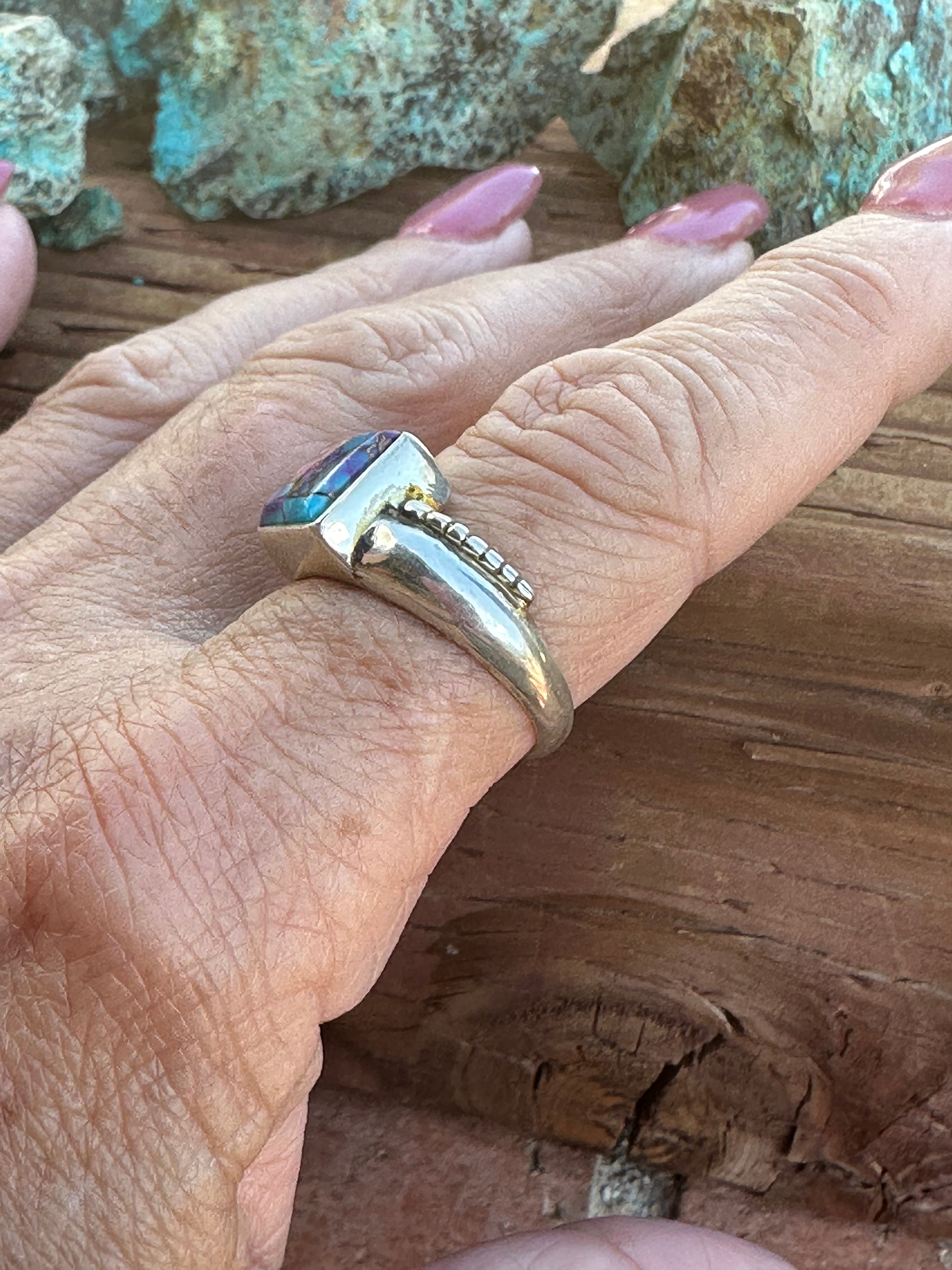 Navajo Pink Dream Mojave & Sterling Silver Square Stone Ring