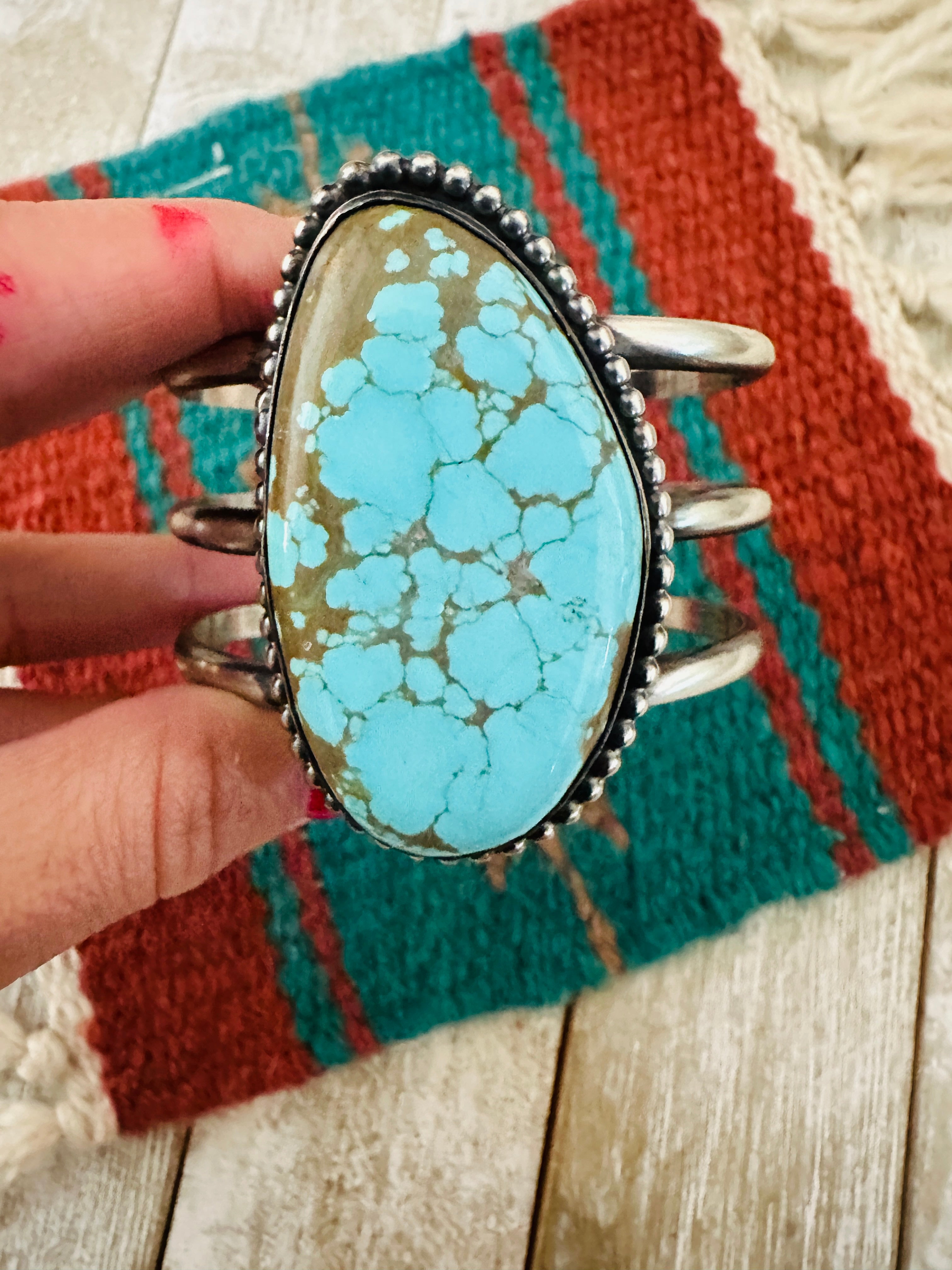 Handcrafted Sterling Silver & Number 8 Turquoise Cuff Bracelet by Chimney Butte
