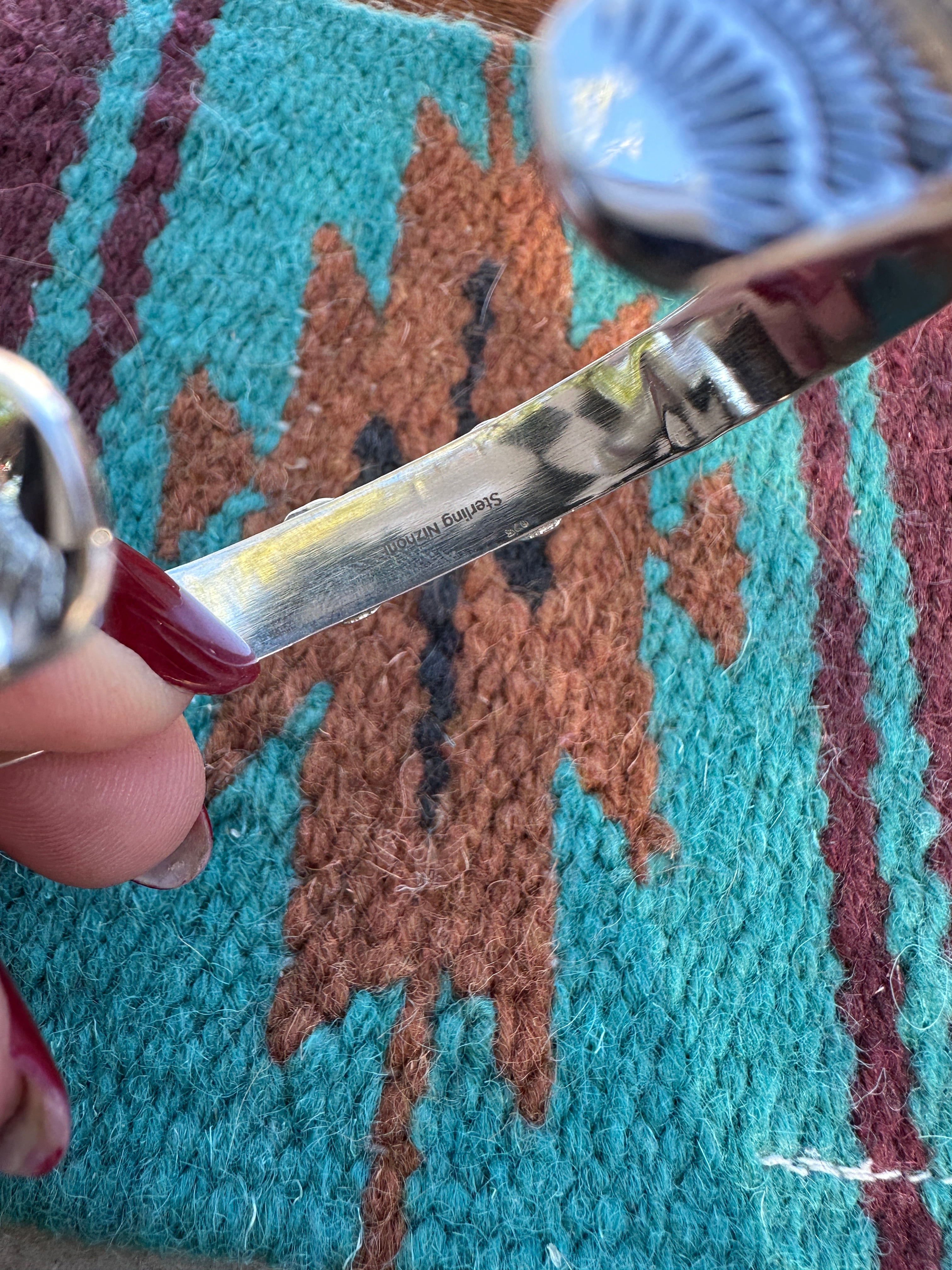 Handmade Sterling Silver, Coral & Sonoran Mountain Turquoise Cuff Bracelet Signed Nizhoni style 5