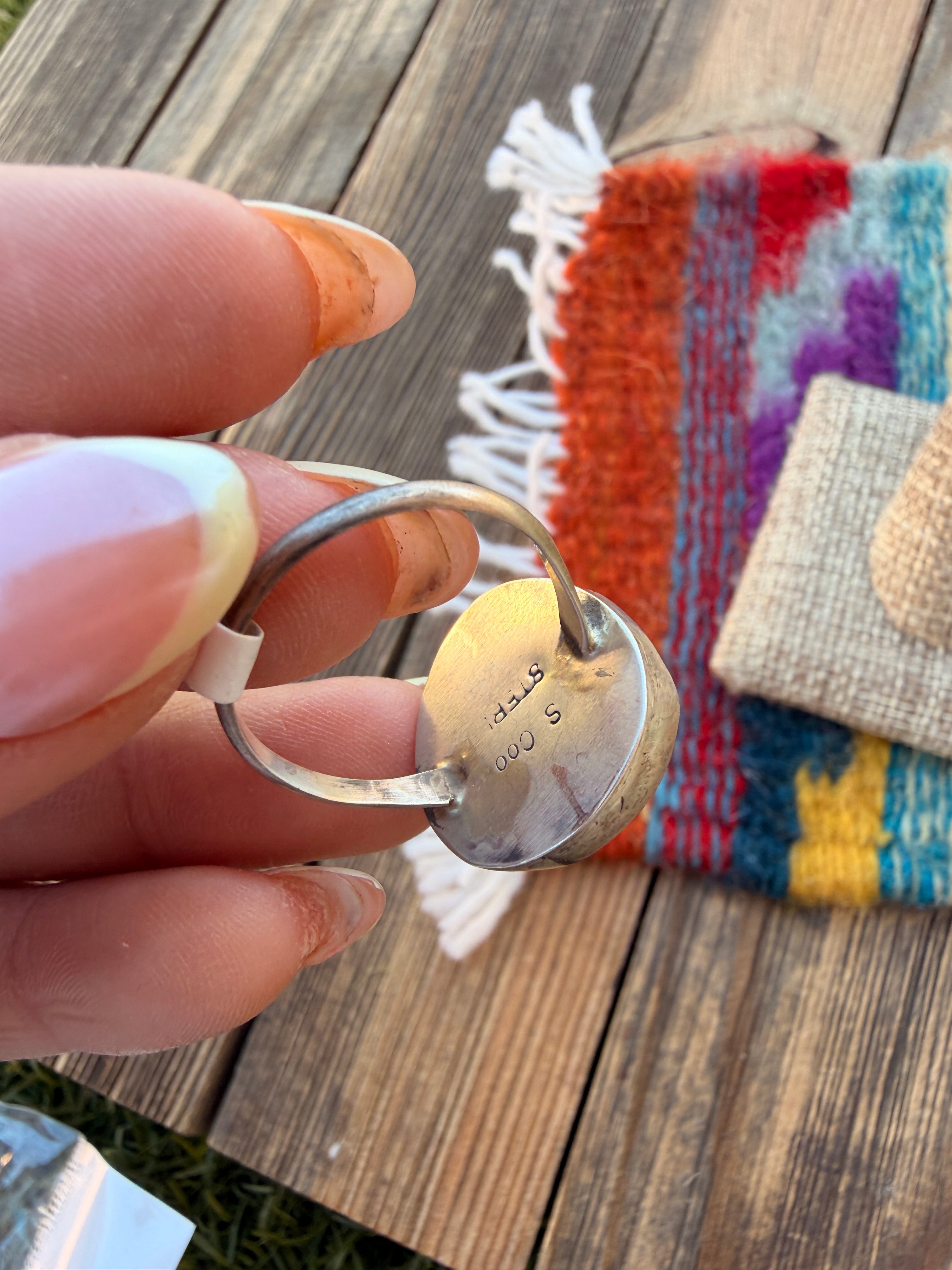 Handcrafted Turquoise & Sterling Silver Ring Size 8.75