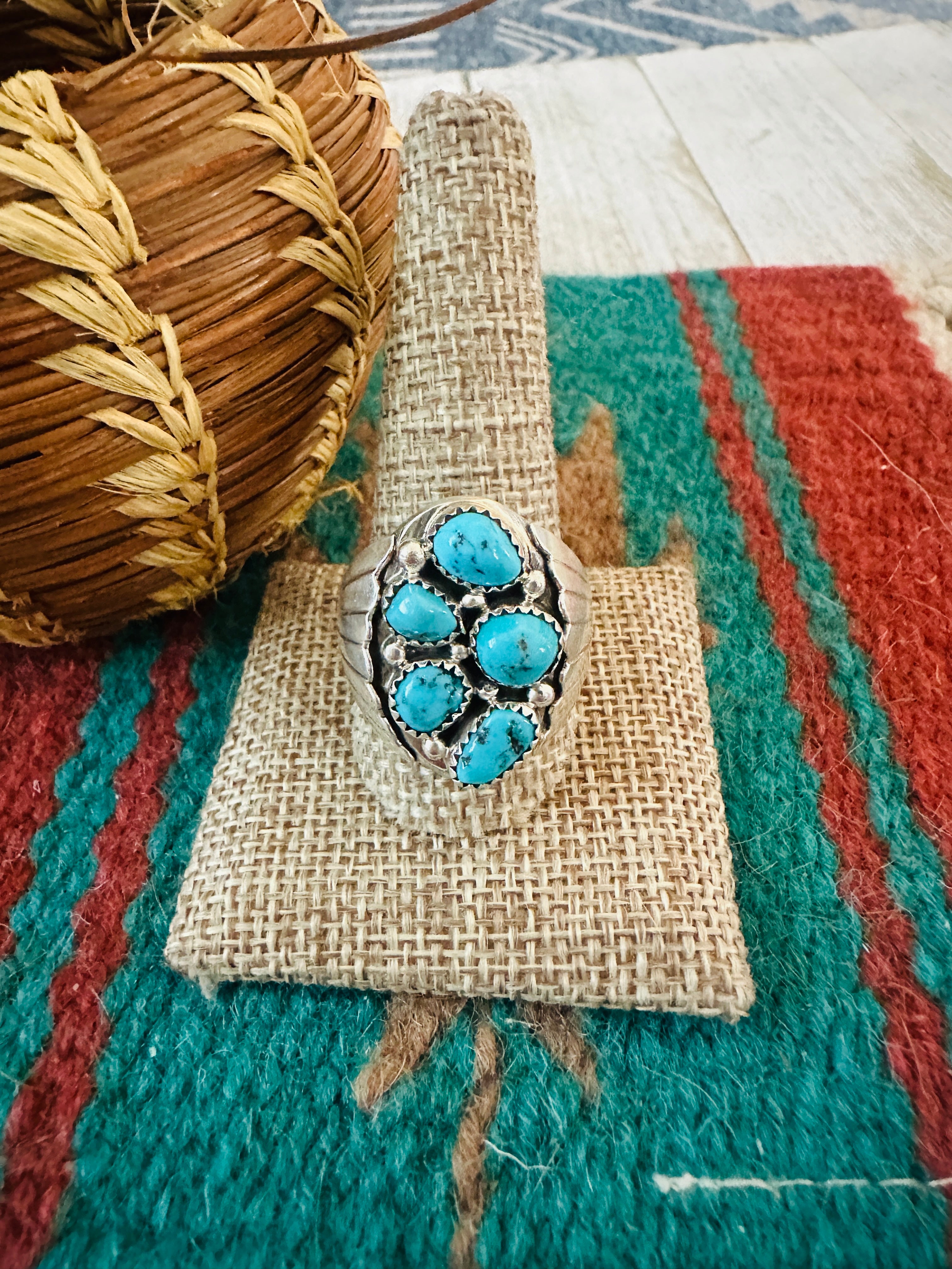 Handcrafted Sterling Silver & Turquoise Cluster Ring