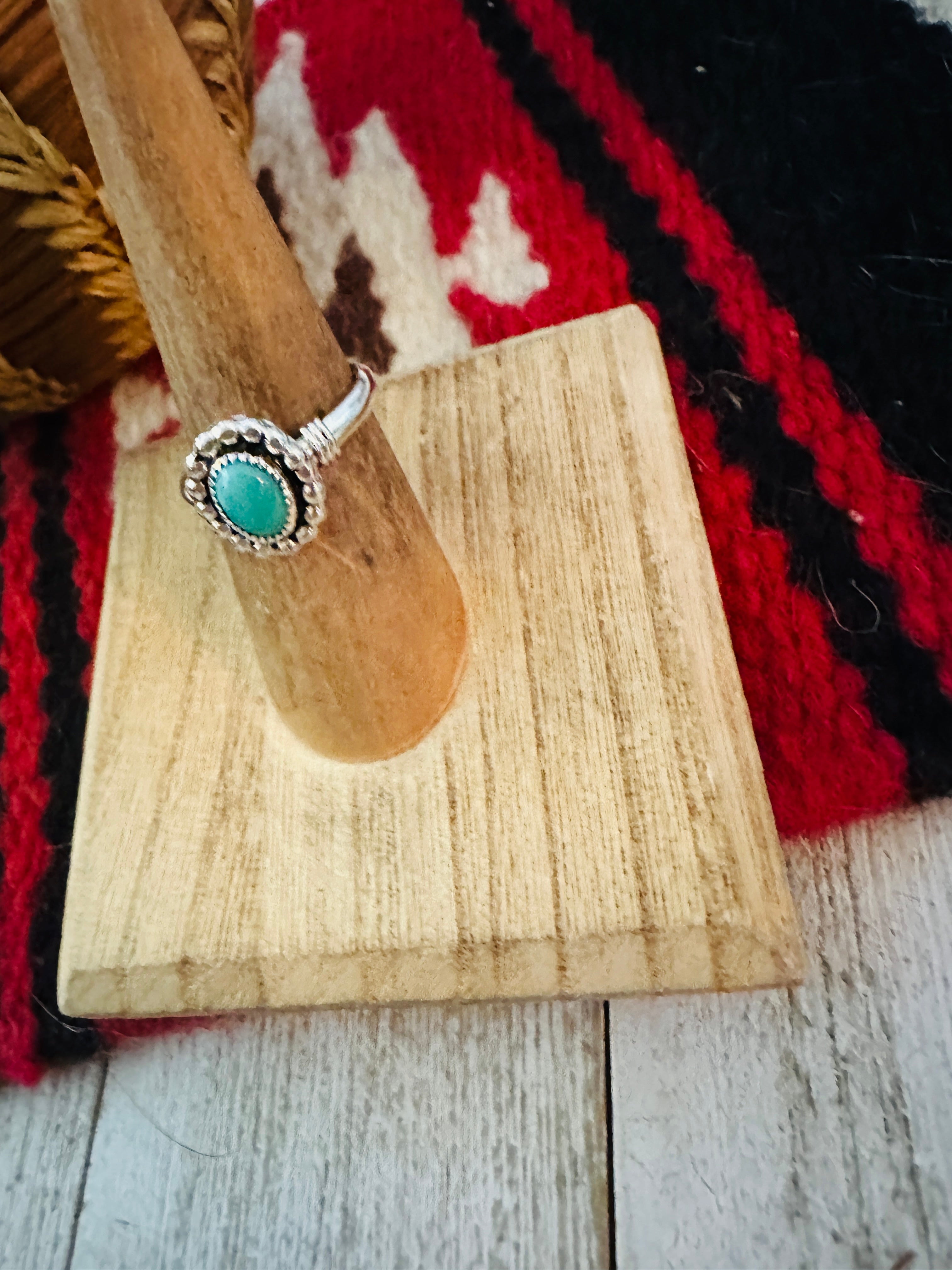 Navajo Turquoise & Sterling Silver Shadowbox Ring Size 5.75