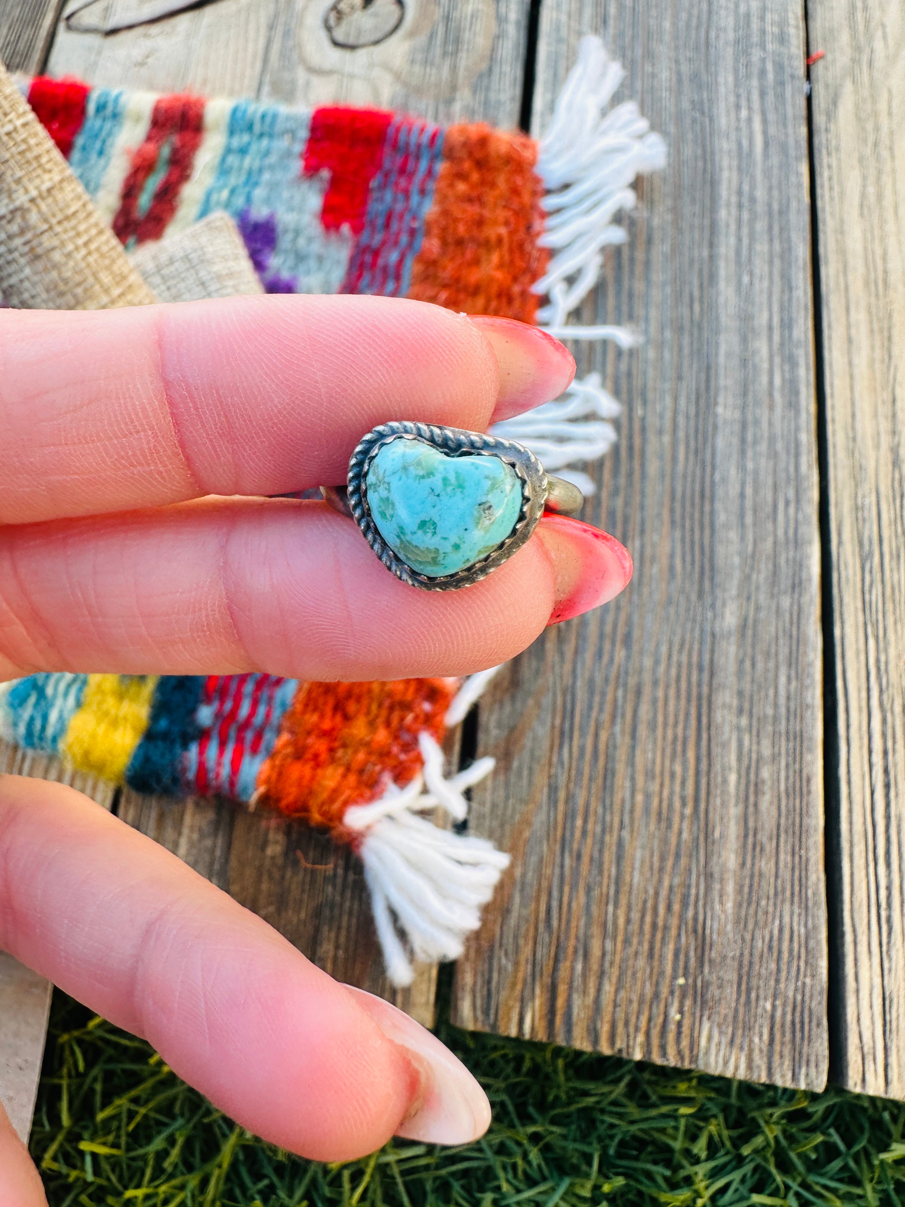 Handcrafted Turquoise & Sterling Silver Heart Adjustable Ring